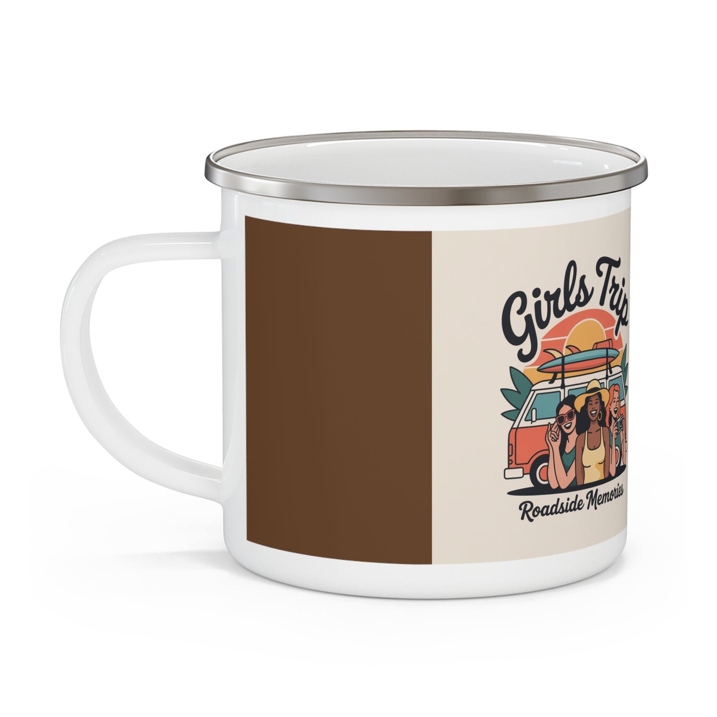 Girls Trip Enamel Camping Mug — Roadside Memories Retro Camper Coffee Cup