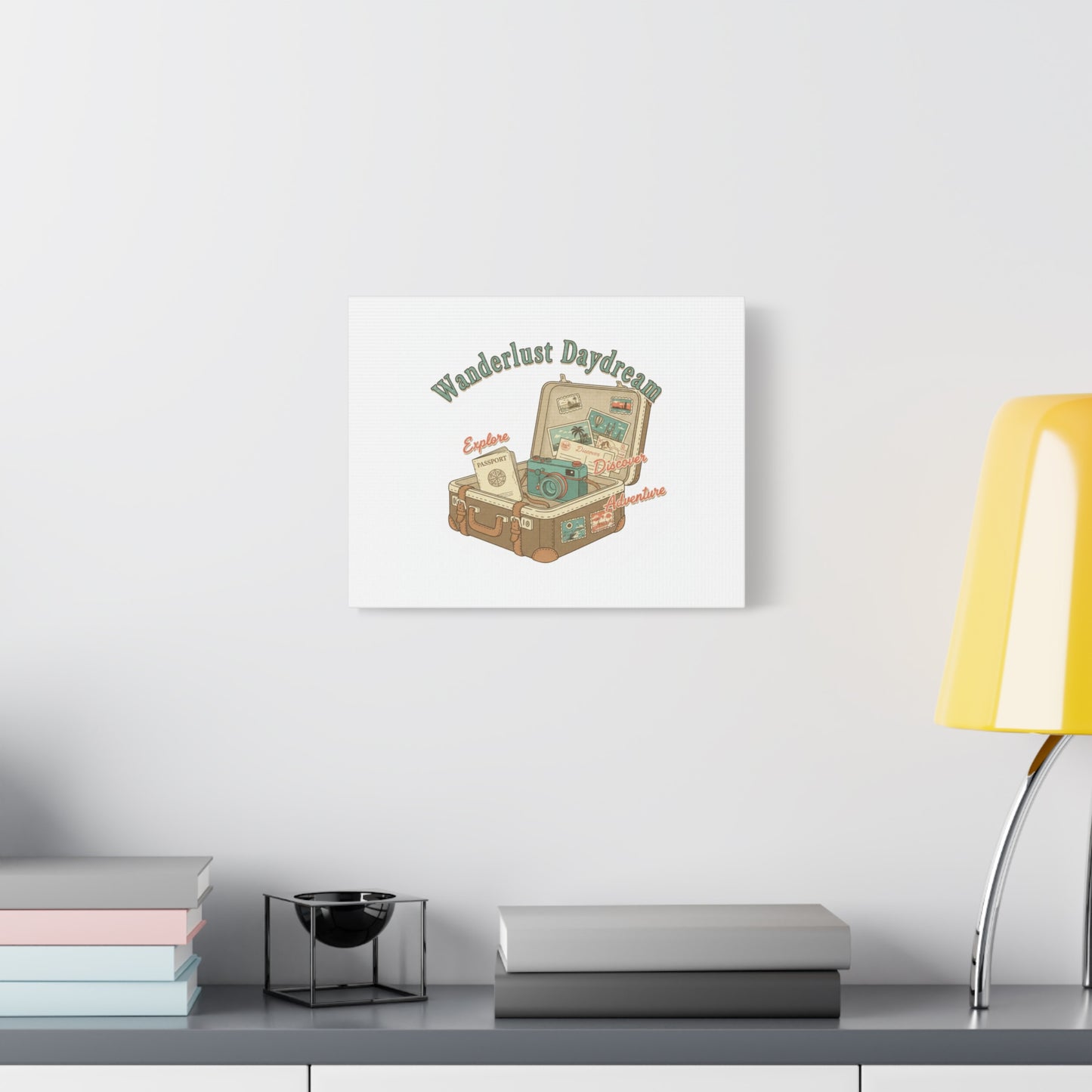Wanderlust Daydream Travel Postcard Canvas | Retro Travel Stamp Decor