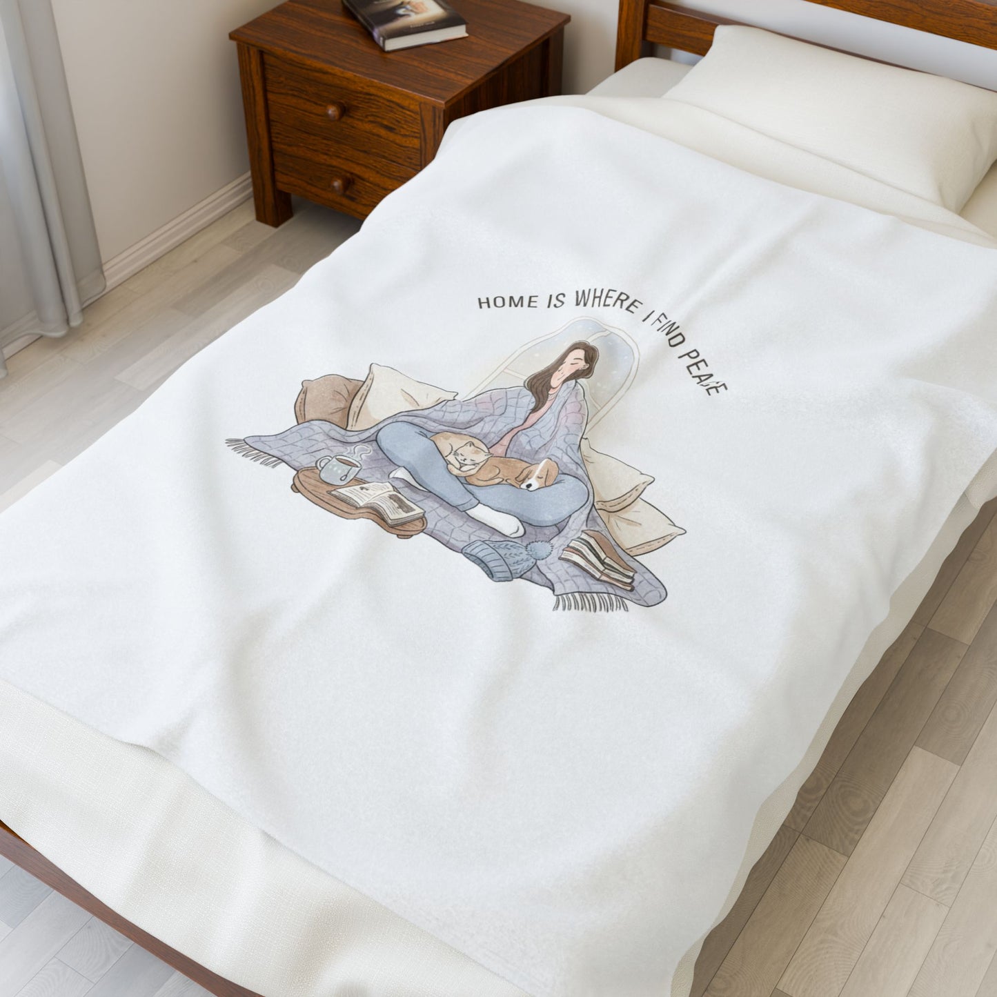 Home Is Where I Find Peace Velveteen Blanket | Introvert Homebody, Cozy Winter