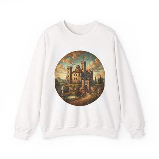 Medieval Castle Crewneck Sweatshirt — Vintage Fantasy Castle Art