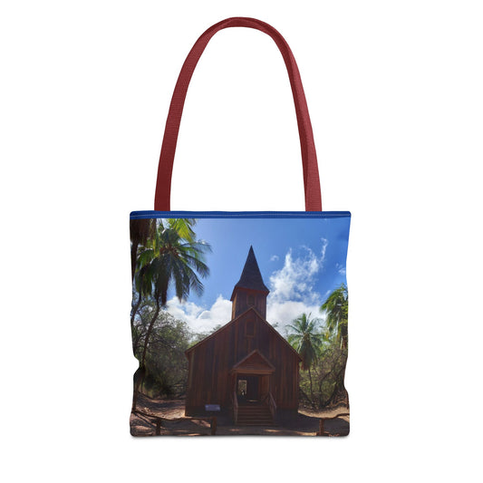 Rustic Chapel Photo Tote Bag — Tropical Island Church AOP