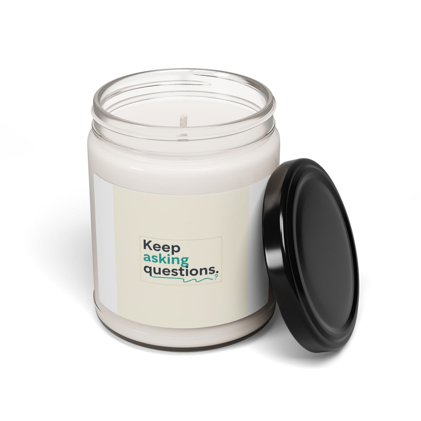 Keep Asking Questions Candle | Typography Slogan, Minimal Winter Text