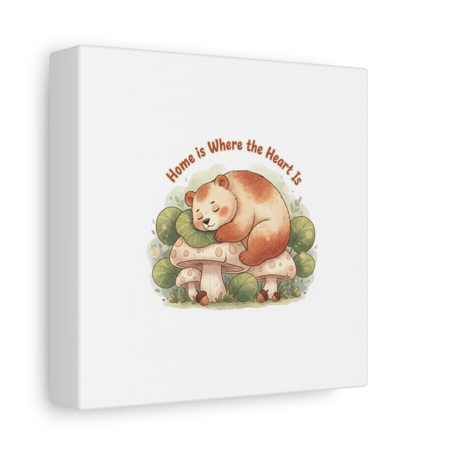Cozy Sleeping Bear Canvas, winter forest art | cute animal illustration