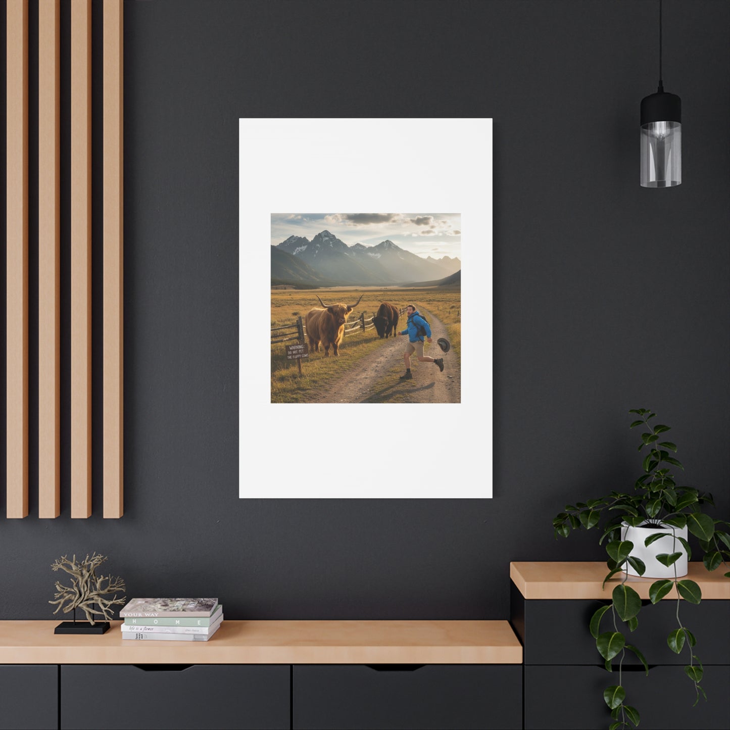 Chased by a Buffalo Canvas | wholesome sarcasm print, soft humor wall art