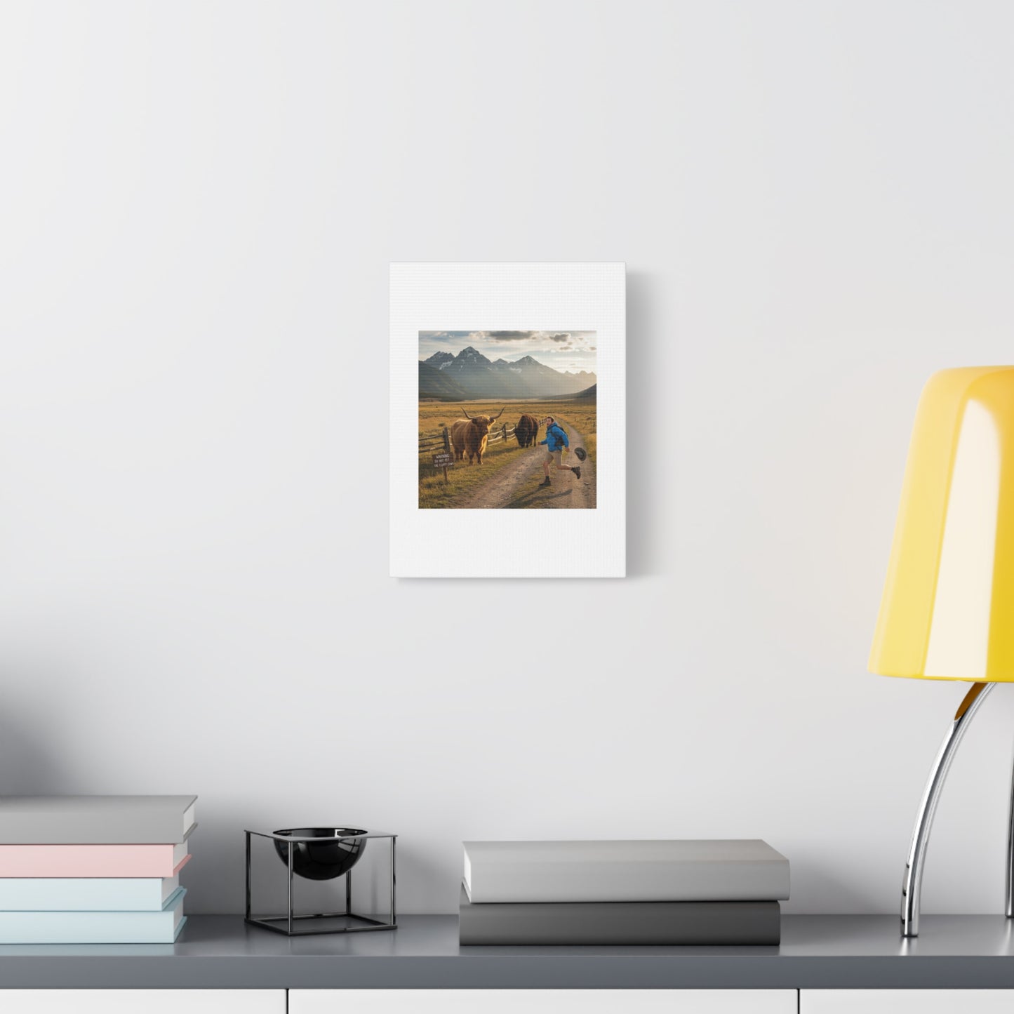 Chased by a Buffalo Canvas | wholesome sarcasm print, soft humor wall art
