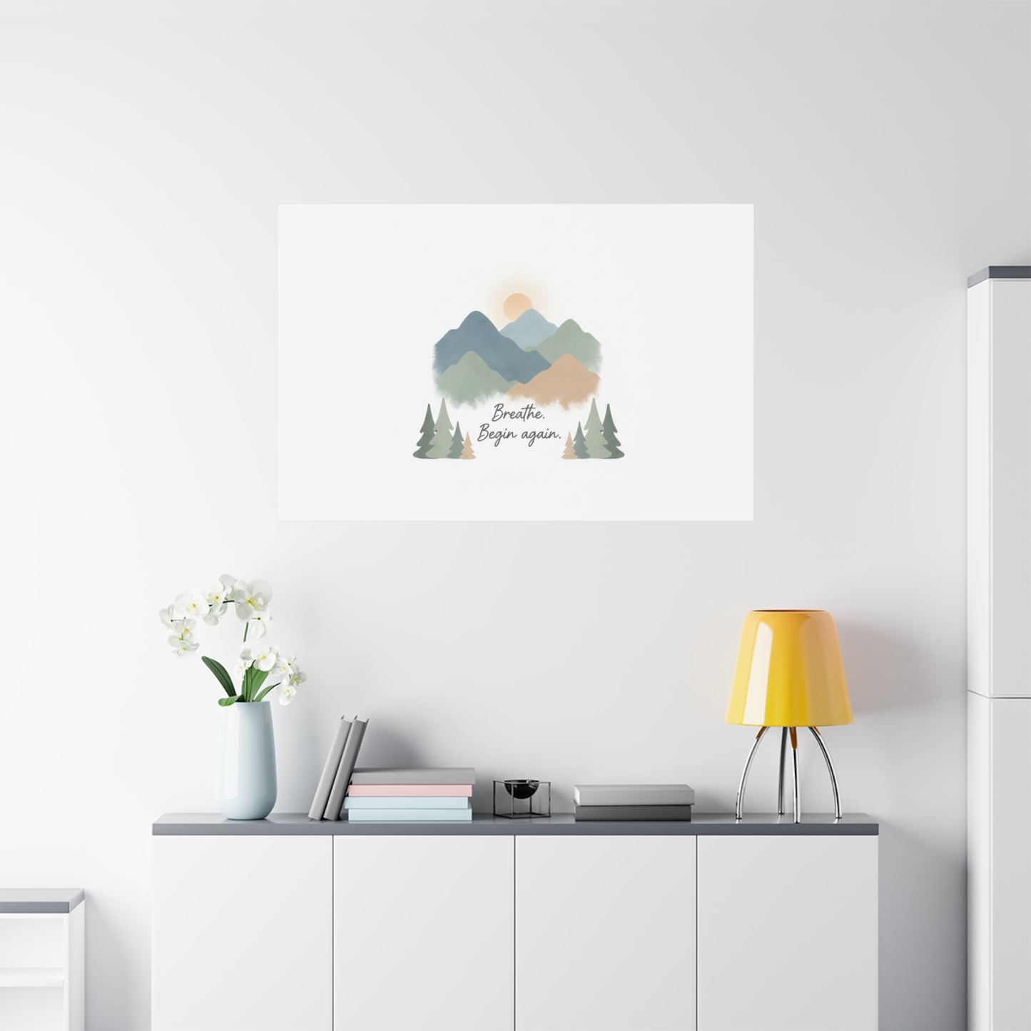 Mountain Print Canvas-breathe and began again-