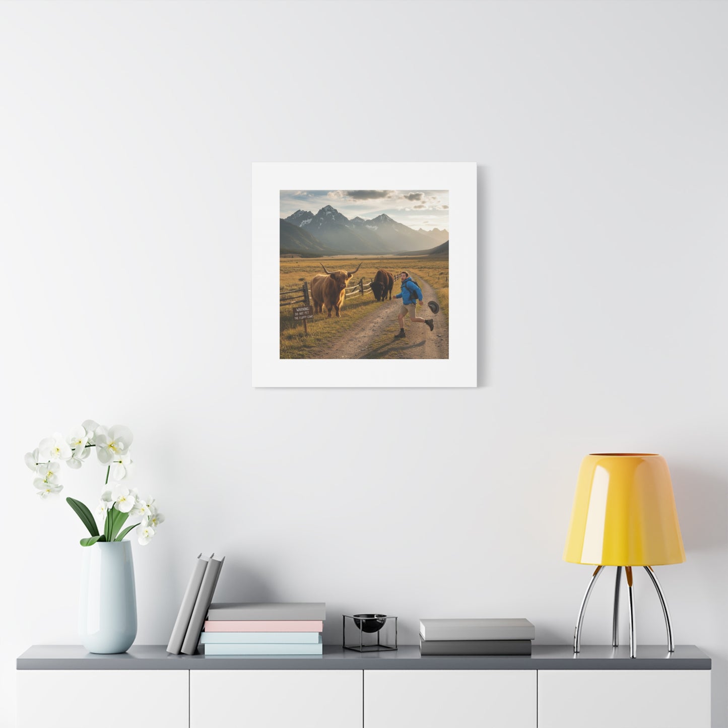 Chased by a Buffalo Canvas | wholesome sarcasm print, soft humor wall art
