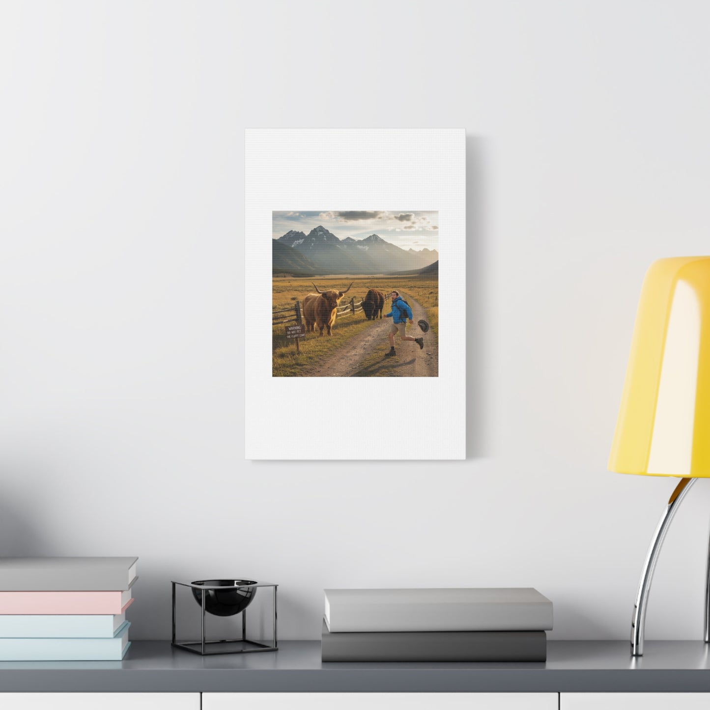 Chased by a Buffalo Canvas | wholesome sarcasm print, soft humor wall art
