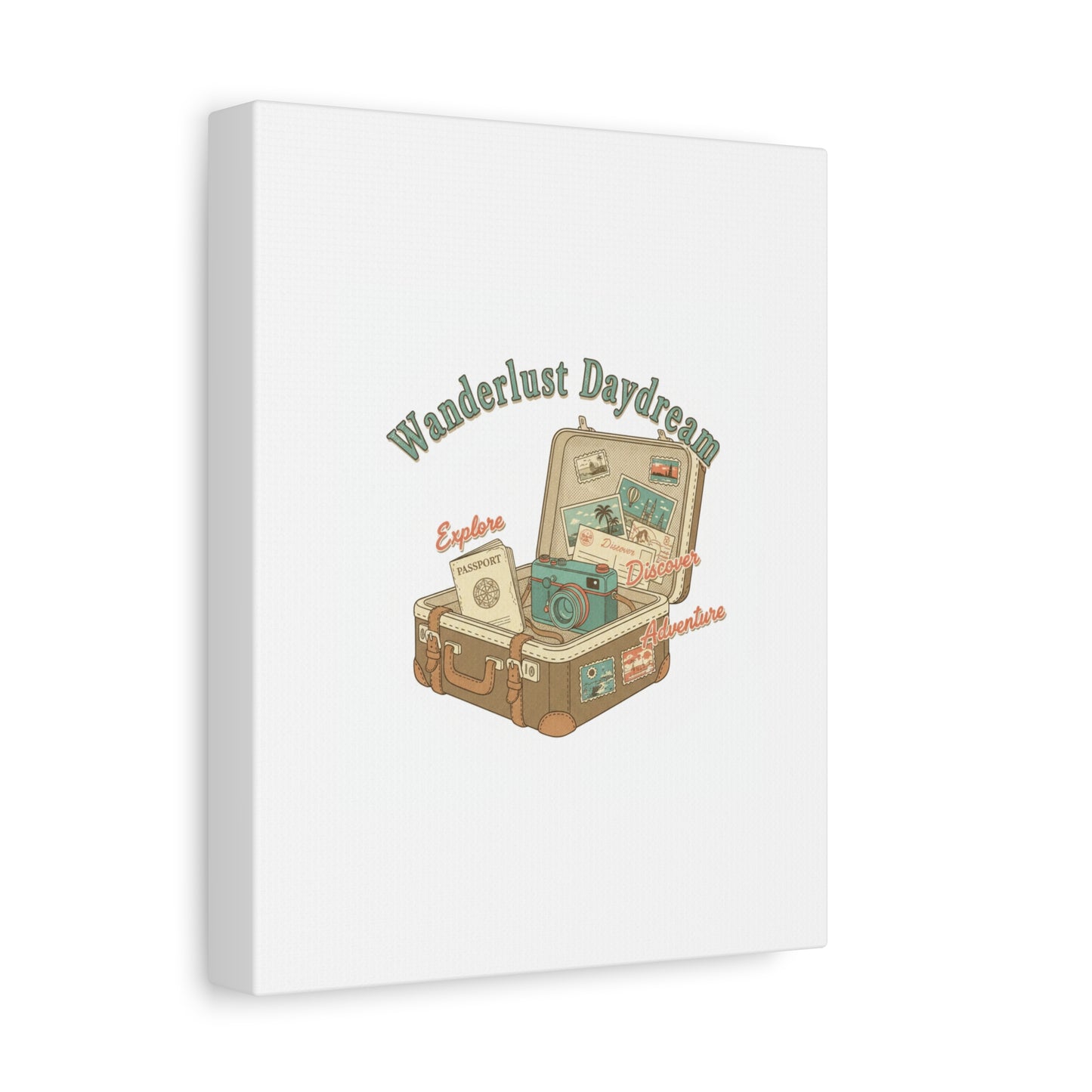 Wanderlust Daydream Travel Postcard Canvas | Retro Travel Stamp Decor