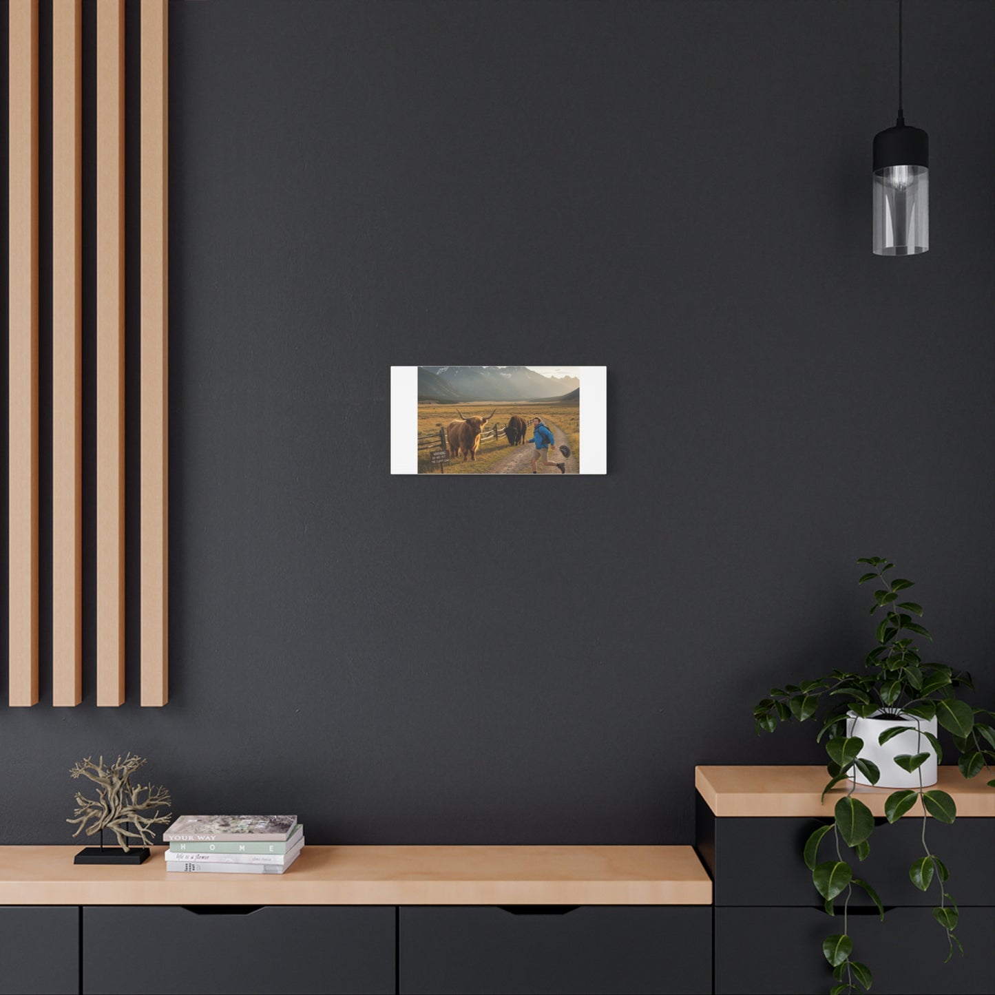 Chased by a Buffalo Canvas | wholesome sarcasm print, soft humor wall art