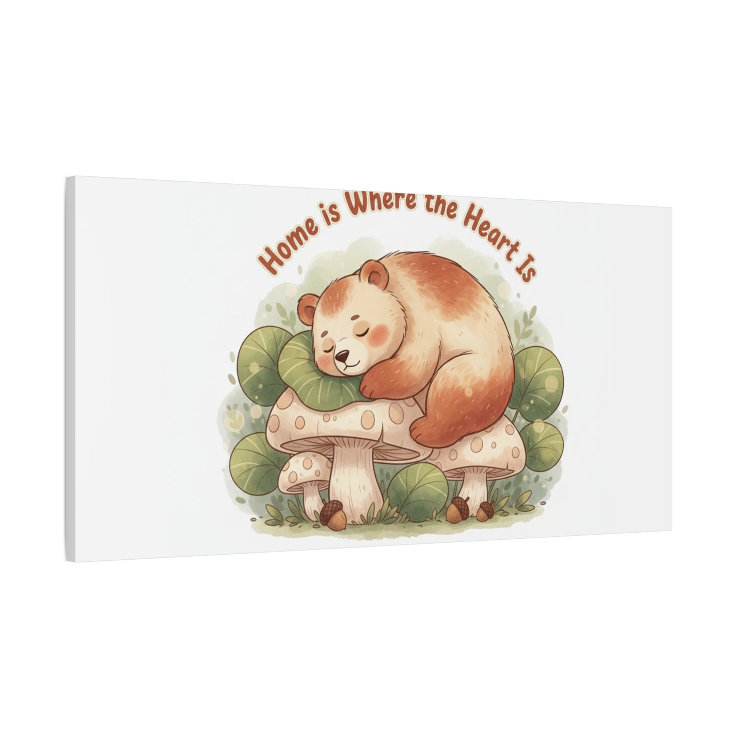 Cozy Sleeping Bear Canvas, winter forest art | cute animal illustration