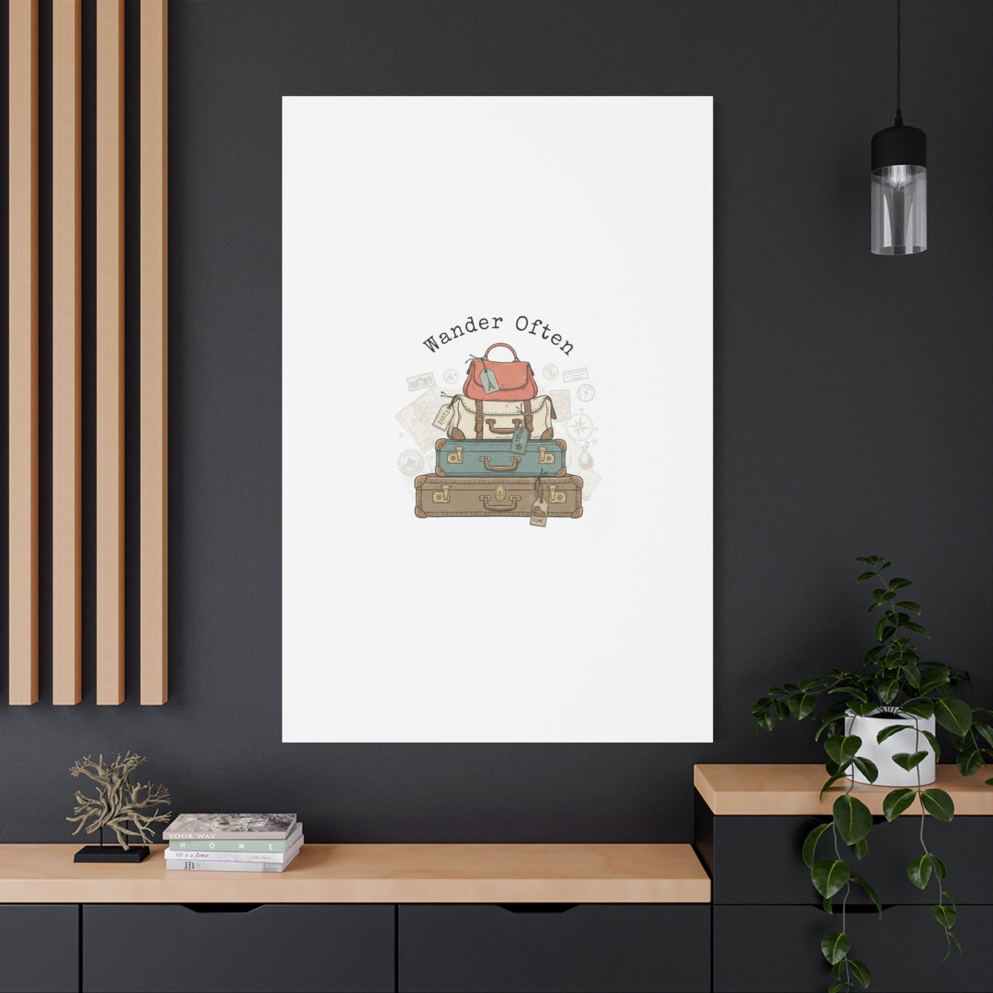 Wander Often Vintage Luggage Stack Canvas, travel stamps | passport stamp wanderlust