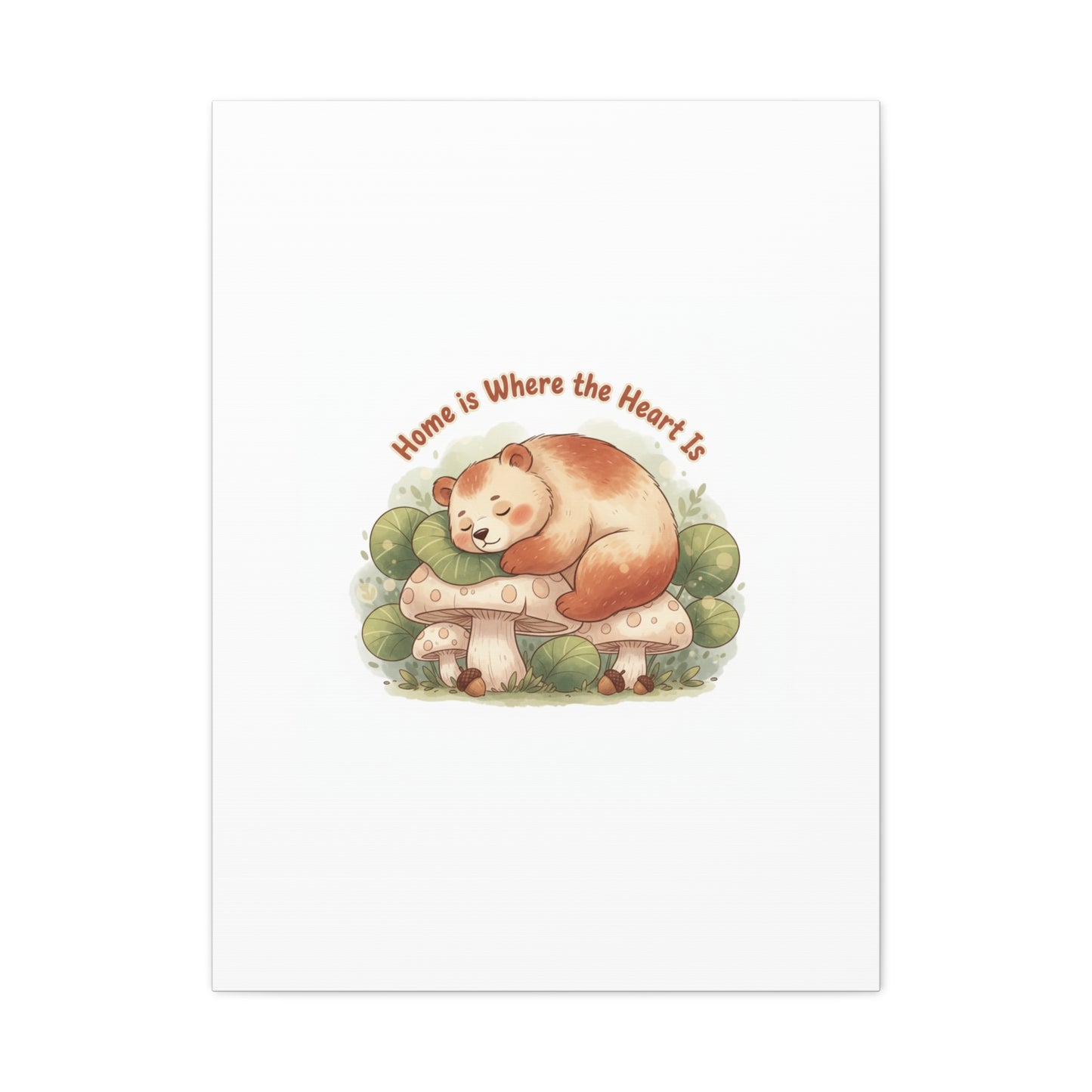 Cozy Sleeping Bear Canvas, winter forest art | cute animal illustration