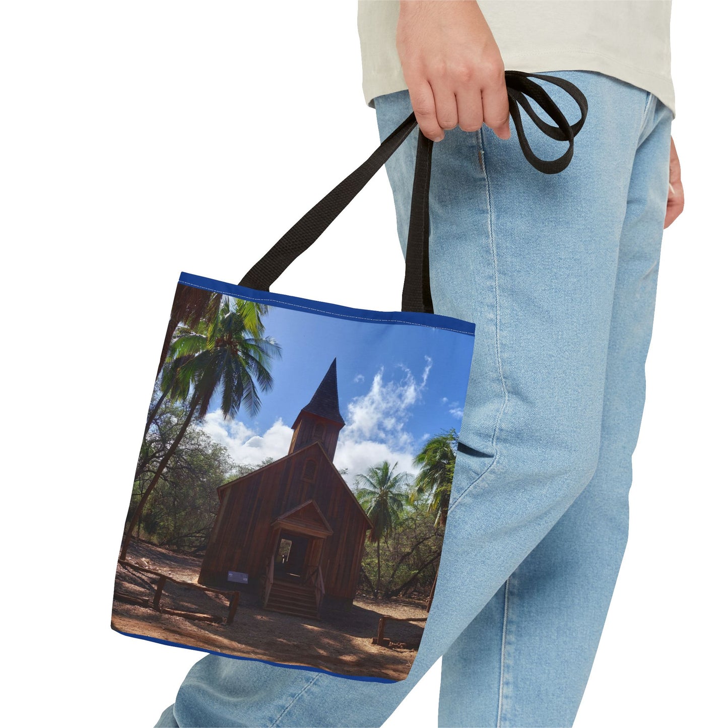 Rustic Chapel Photo Tote Bag — Tropical Island Church AOP