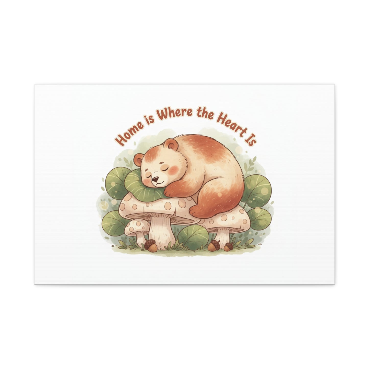 Cozy Sleeping Bear Canvas, winter forest art | cute animal illustration
