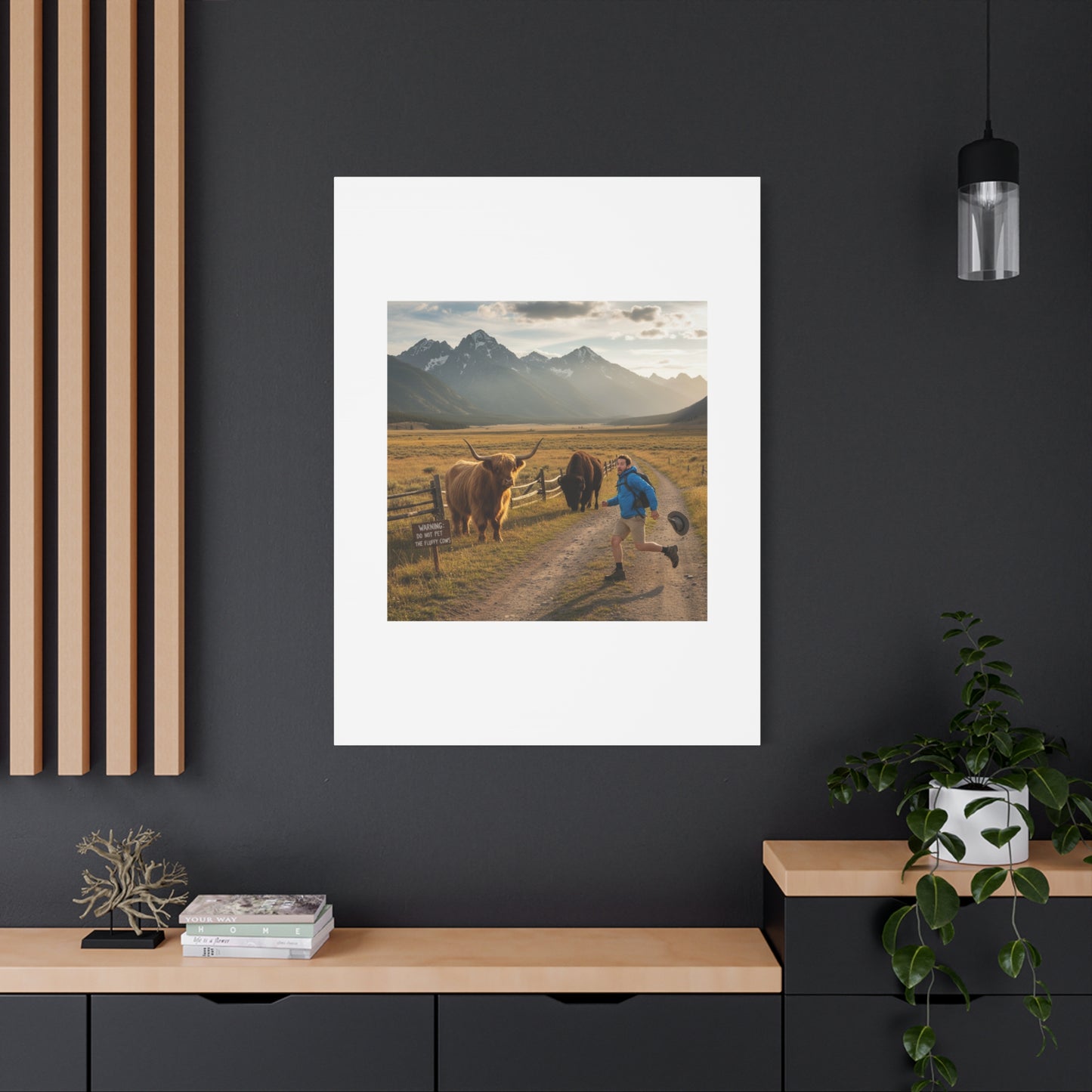 Chased by a Buffalo Canvas | wholesome sarcasm print, soft humor wall art