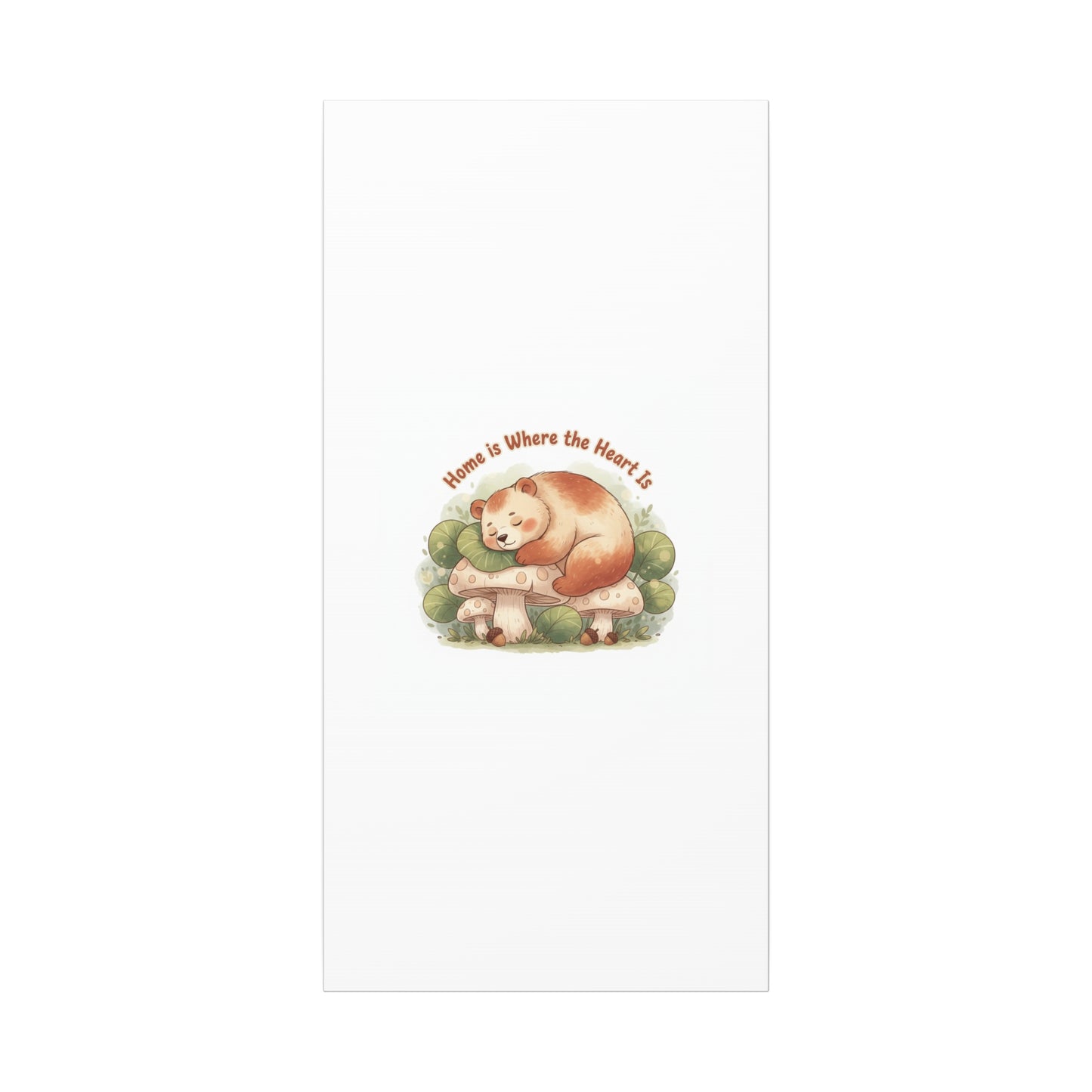 Cozy Sleeping Bear Canvas, winter forest art | cute animal illustration