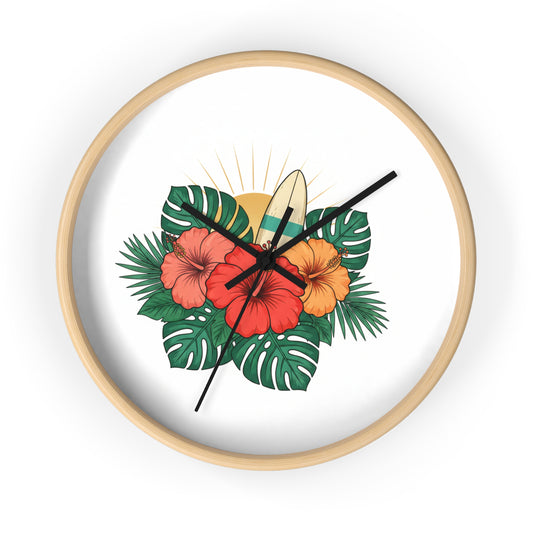 Wall Clock--tropical flowers