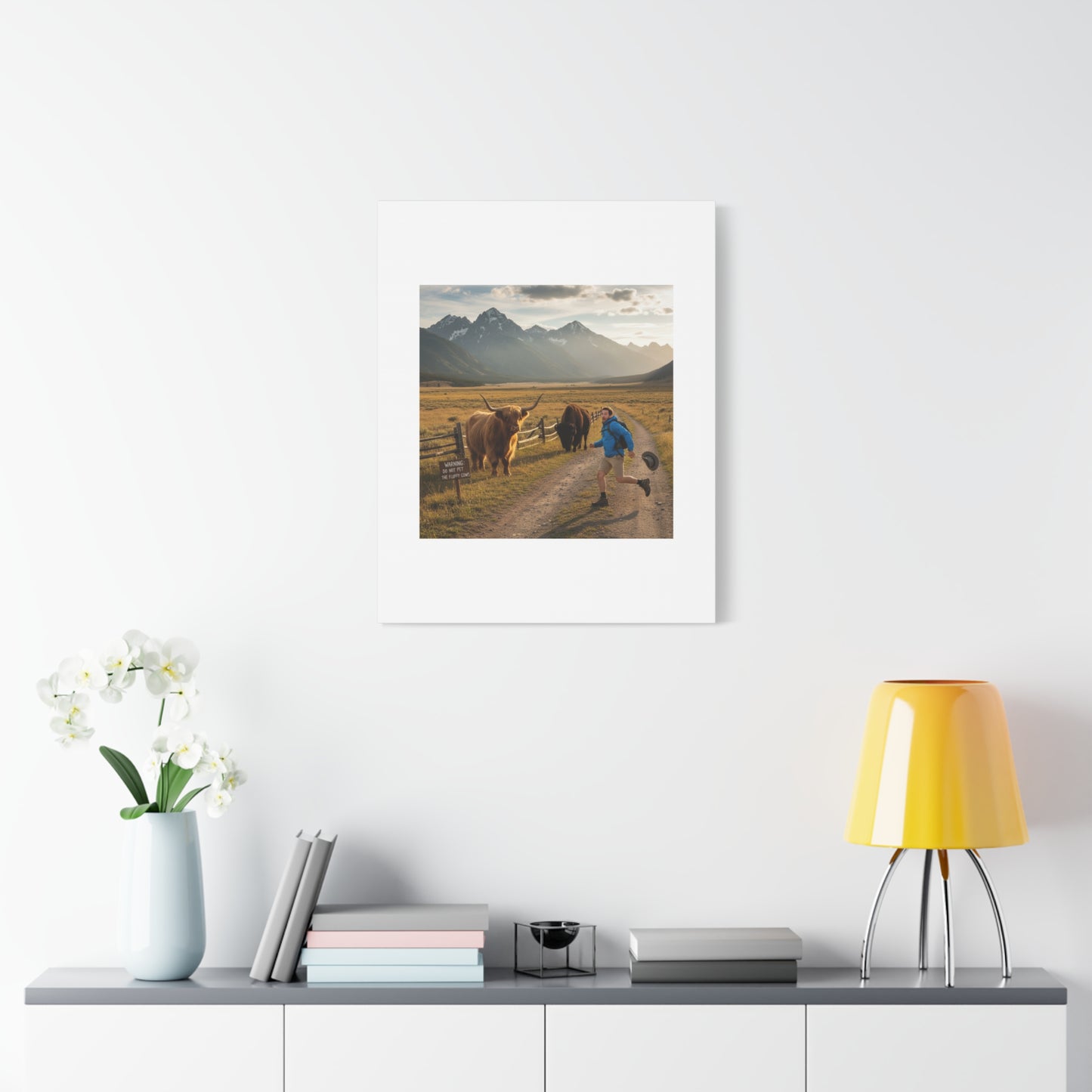 Chased by a Buffalo Canvas | wholesome sarcasm print, soft humor wall art
