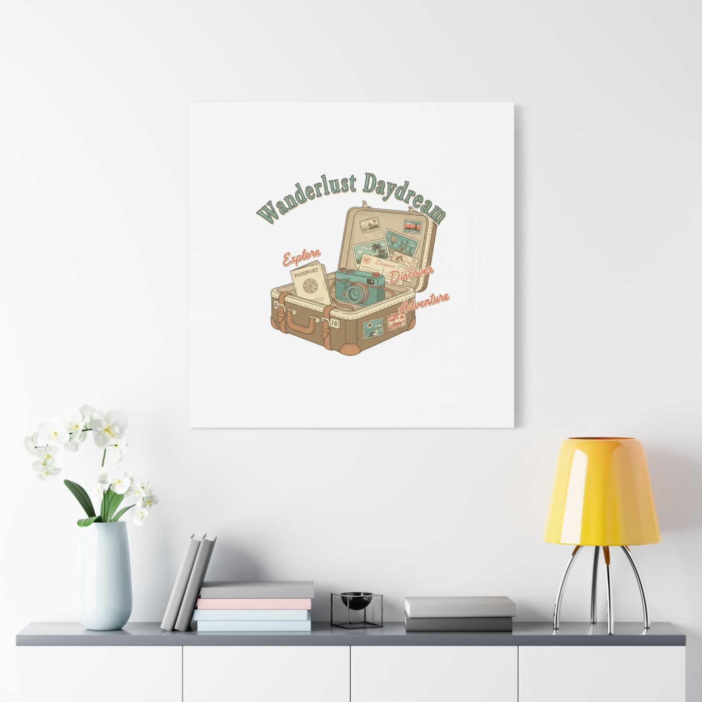 Wanderlust Daydream Travel Postcard Canvas | Retro Travel Stamp Decor
