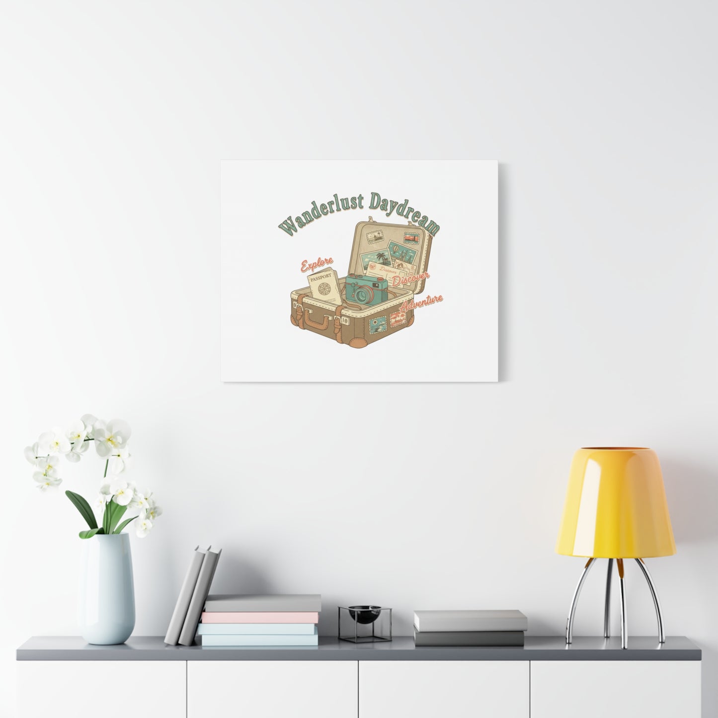 Wanderlust Daydream Travel Postcard Canvas | Retro Travel Stamp Decor