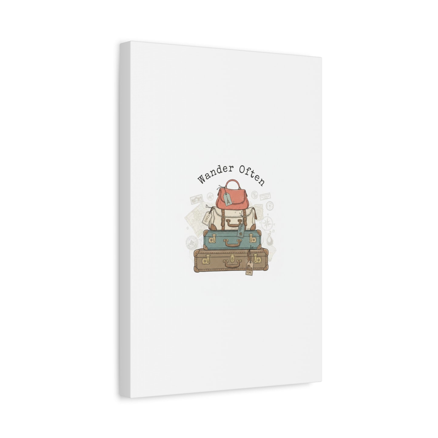 Wander Often Vintage Luggage Stack Canvas, travel stamps | passport stamp wanderlust