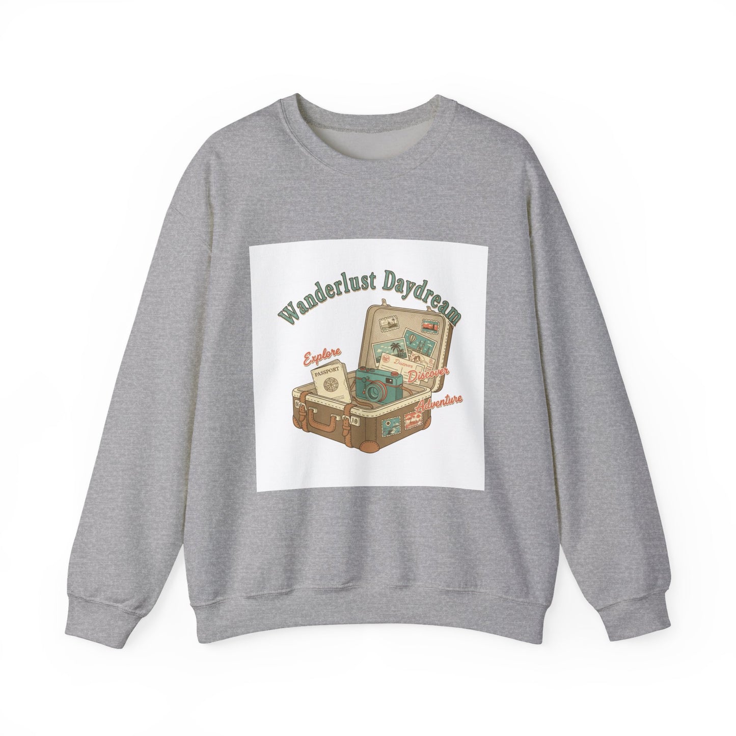 Wanderlust Daydreams suitcase illustration Sweatshirt | retro travel stamp, postcard vintage