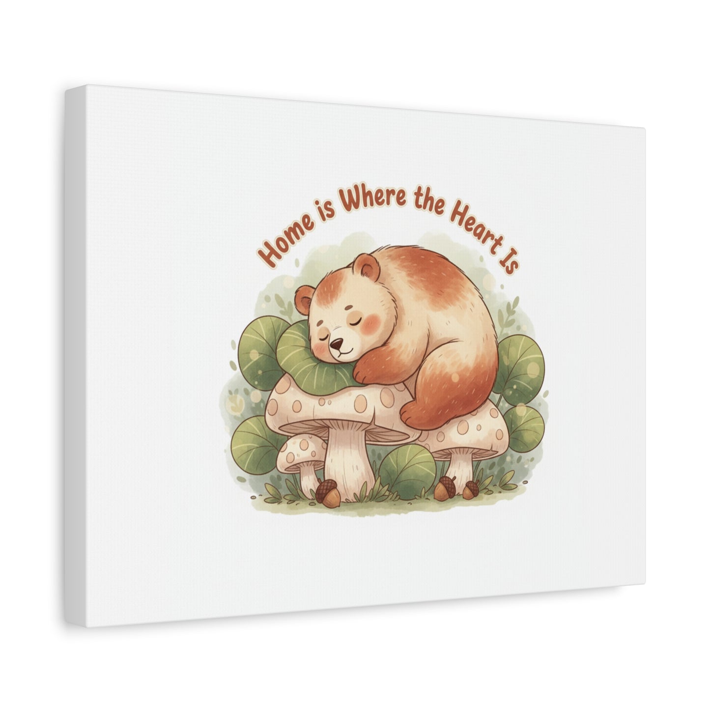 Cozy Sleeping Bear Canvas, winter forest art | cute animal illustration
