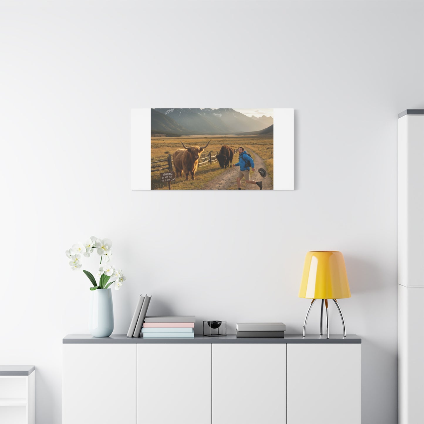 Chased by a Buffalo Canvas | wholesome sarcasm print, soft humor wall art
