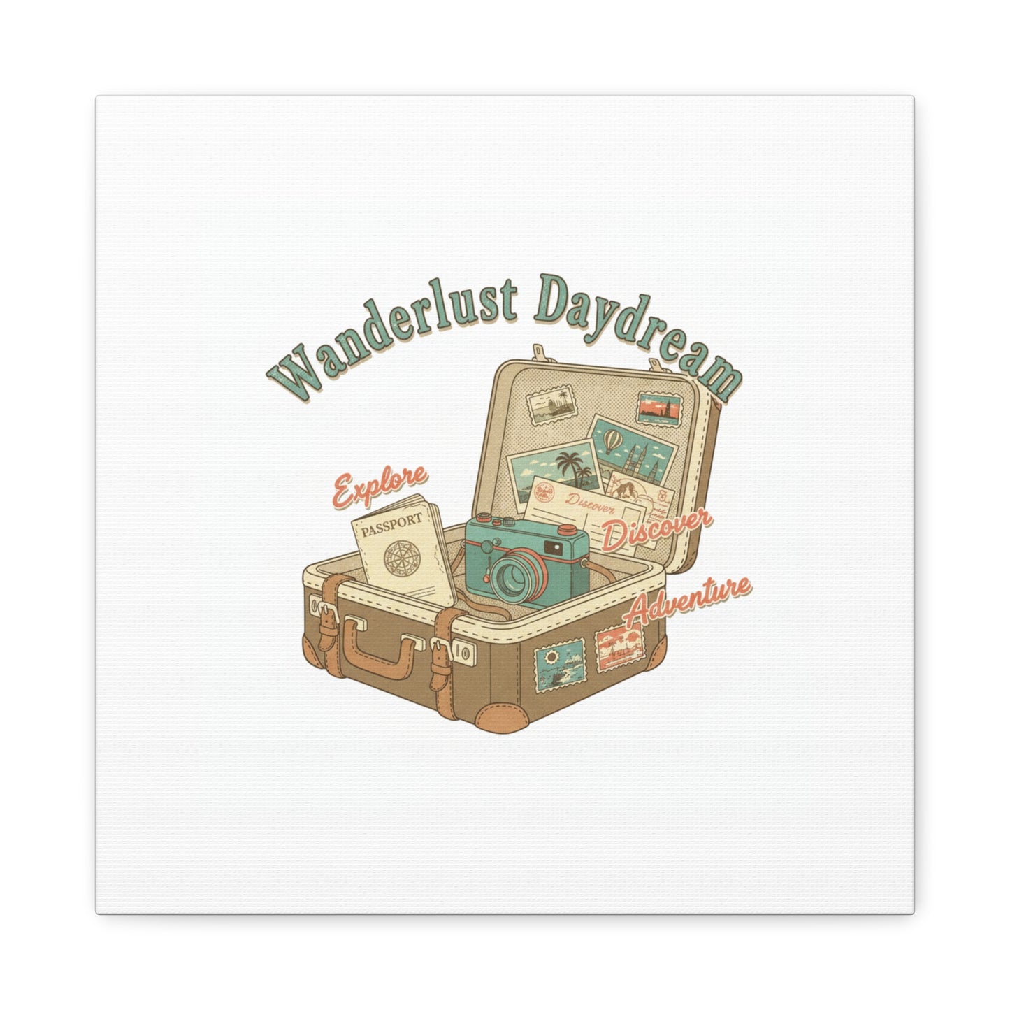 Wanderlust Daydream Travel Postcard Canvas | Retro Travel Stamp Decor