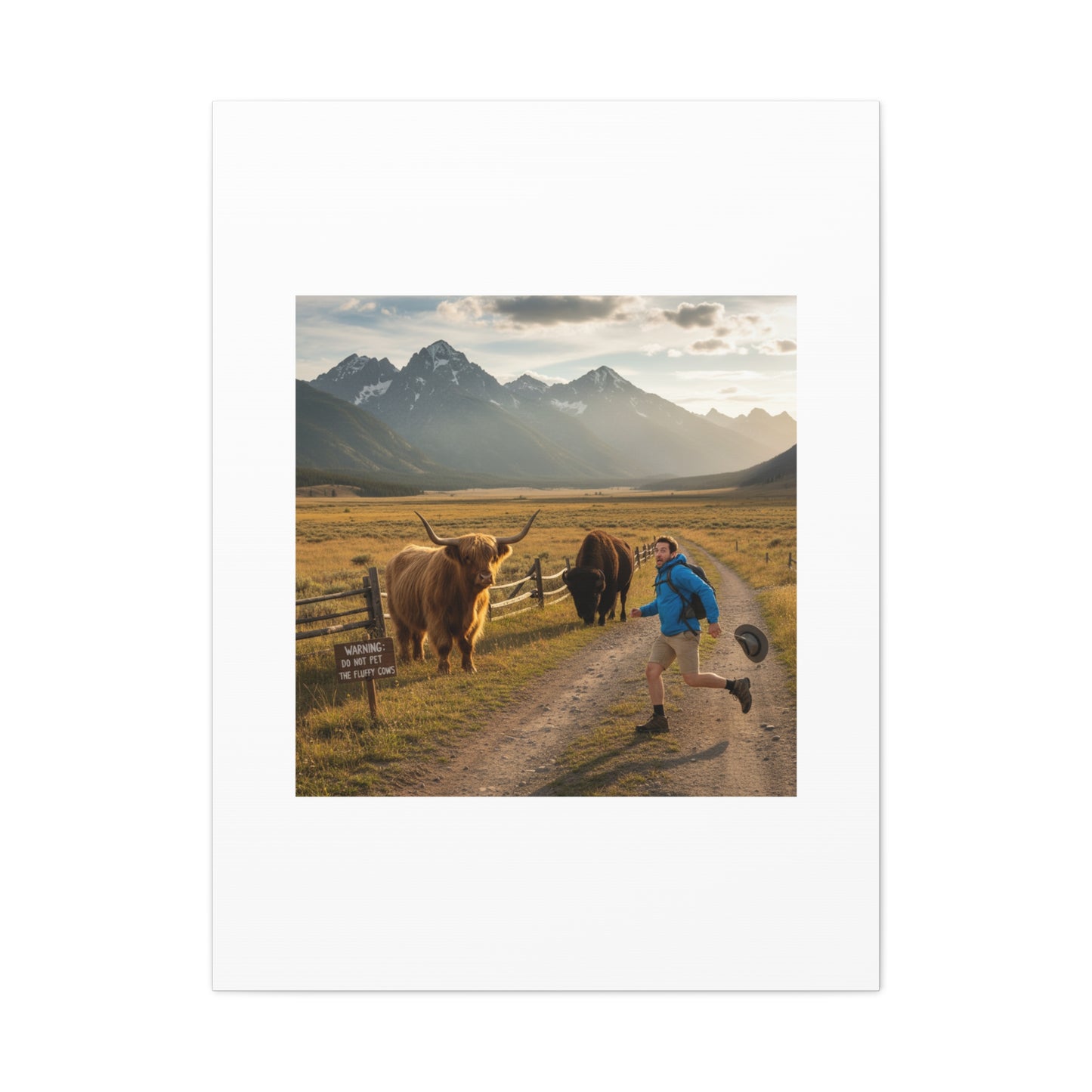 Chased by a Buffalo Canvas | wholesome sarcasm print, soft humor wall art