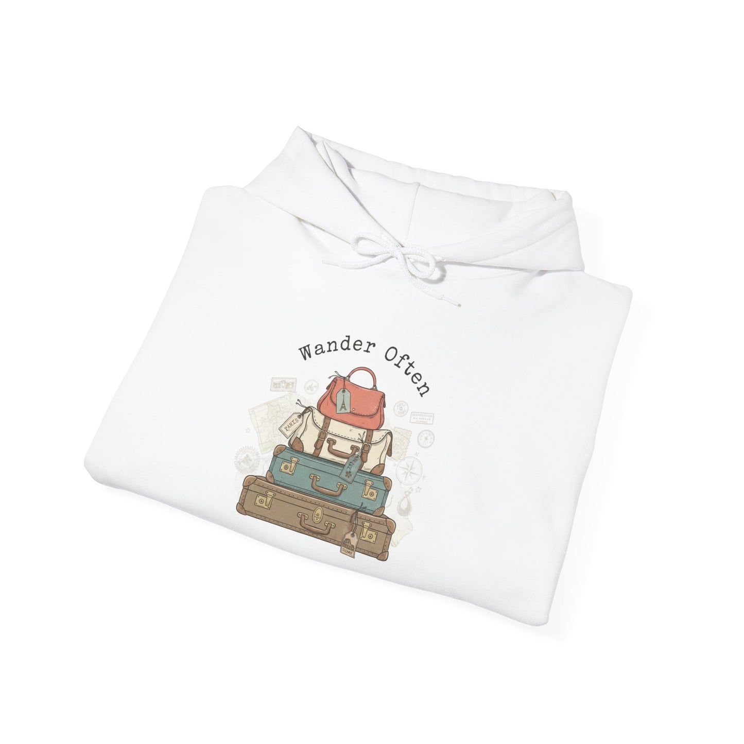 Wanderlust Passport Stamp Hoodie | retro travel postcard, vintage stamp design