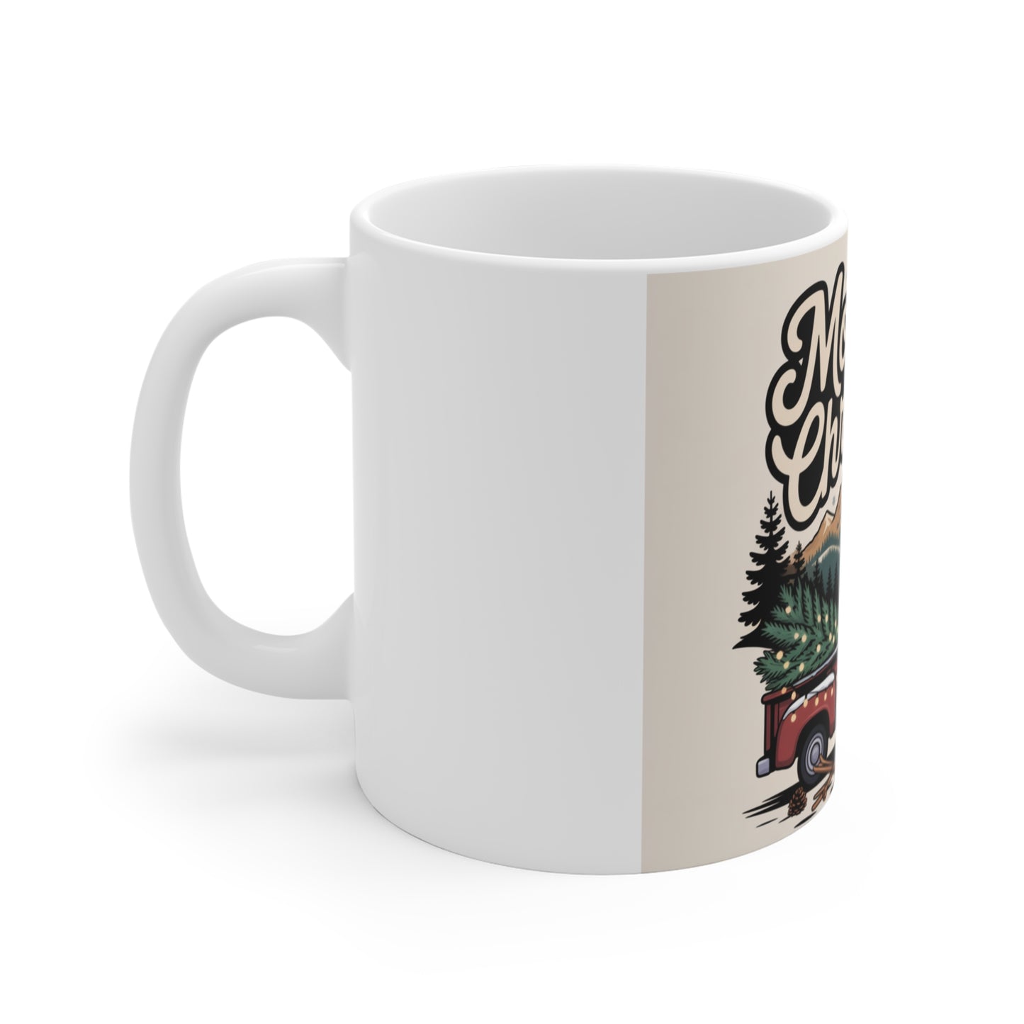Montana Christmas Mug - Vintage Red Truck with Tree & Mountain Holiday Coffee Cup