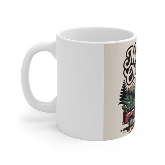 Montana Christmas Mug - Vintage Red Truck with Tree & Mountain Holiday Coffee Cup