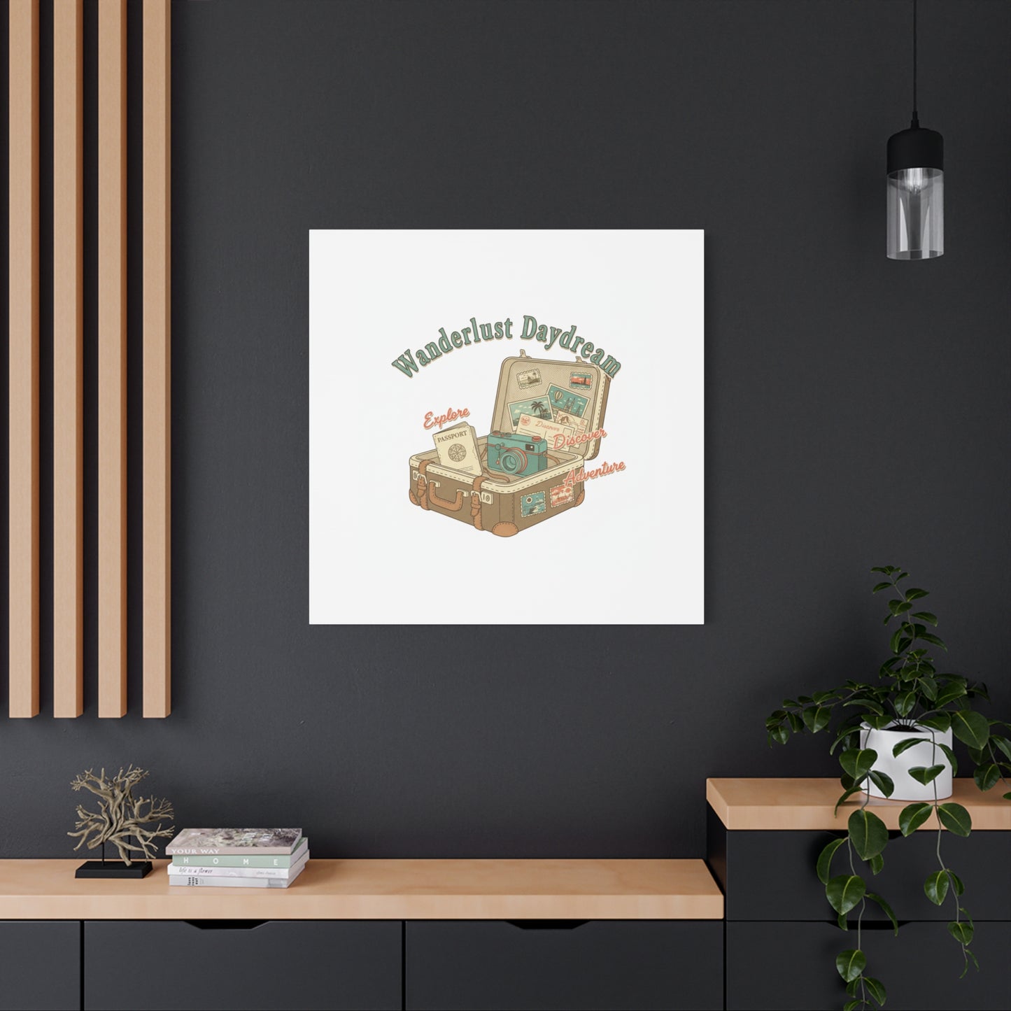 Wanderlust Daydream Travel Postcard Canvas | Retro Travel Stamp Decor