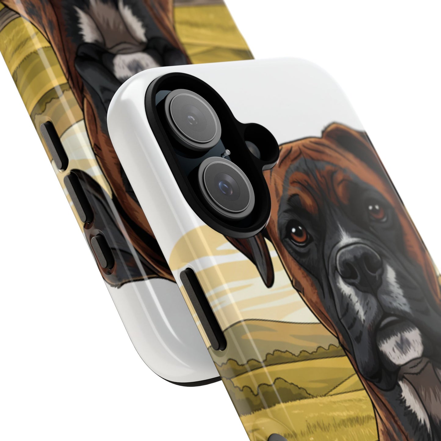 Boxer Dog Phone Case — Protective Tough Case with Rustic Countryside Illustration