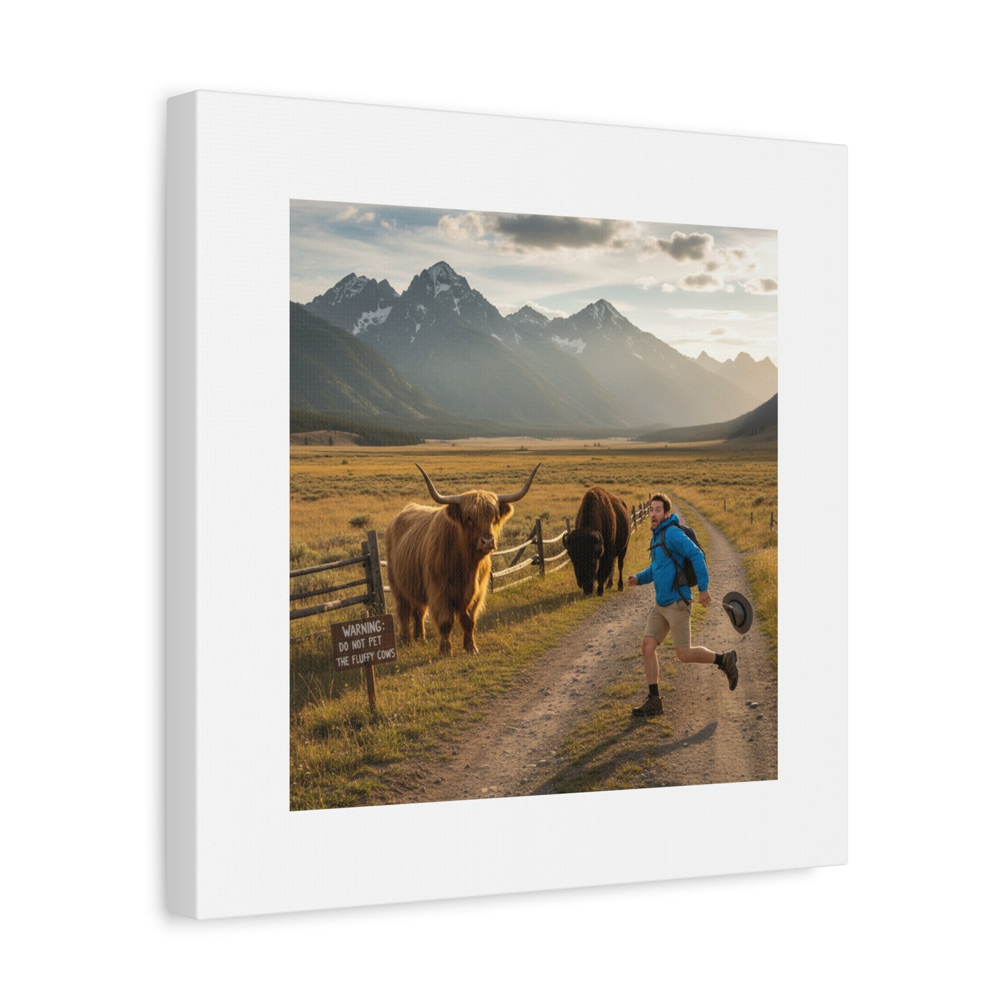 Chased by a Buffalo Canvas | wholesome sarcasm print, soft humor wall art
