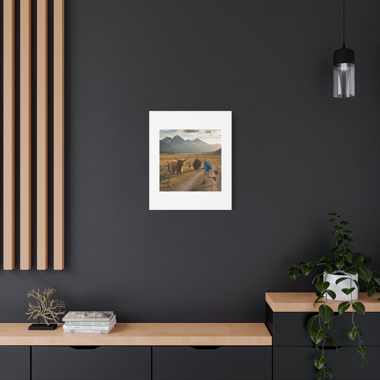Chased by a Buffalo Canvas | wholesome sarcasm print, soft humor wall art