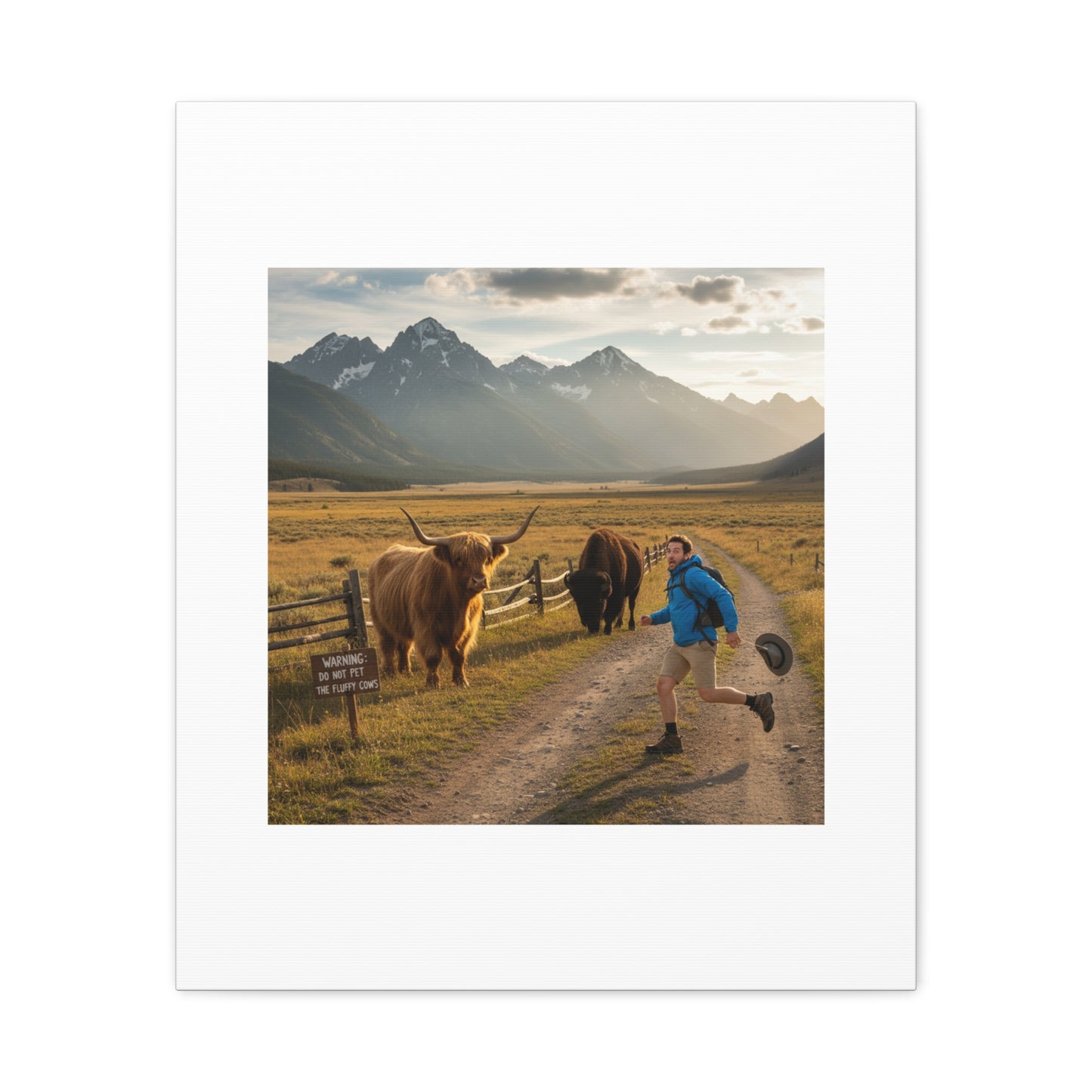 Chased by a Buffalo Canvas | wholesome sarcasm print, soft humor wall art