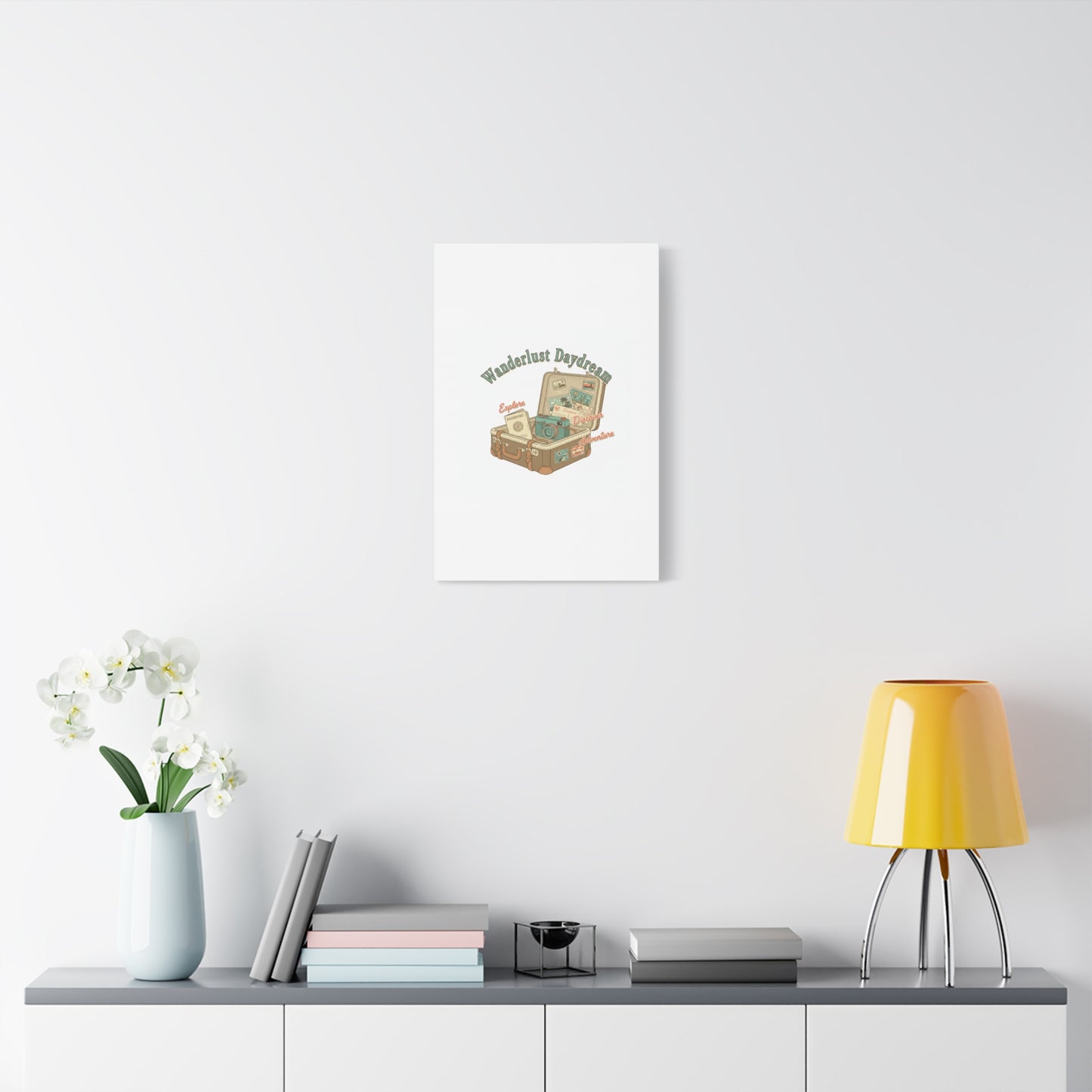 Wanderlust Daydream Travel Postcard Canvas | Retro Travel Stamp Decor