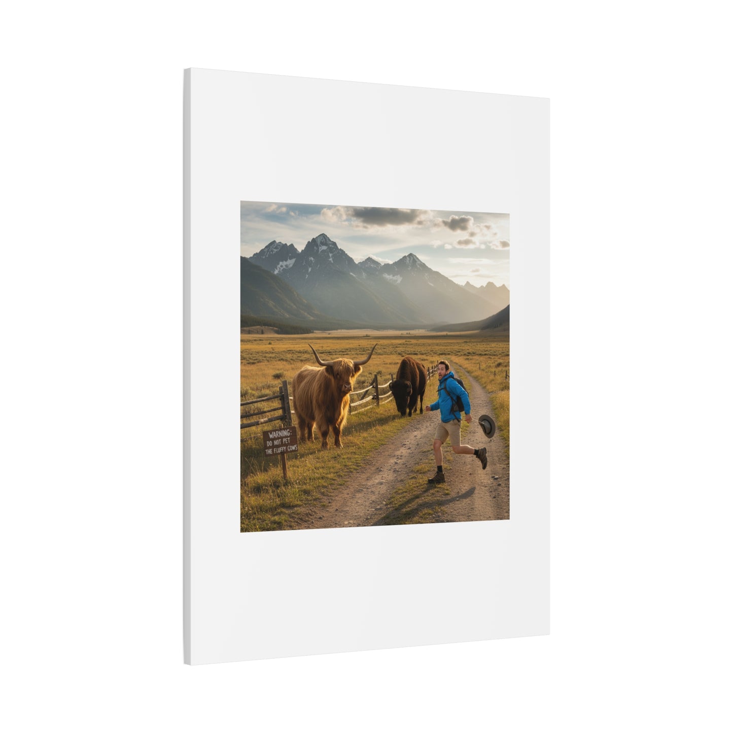 Chased by a Buffalo Canvas | wholesome sarcasm print, soft humor wall art
