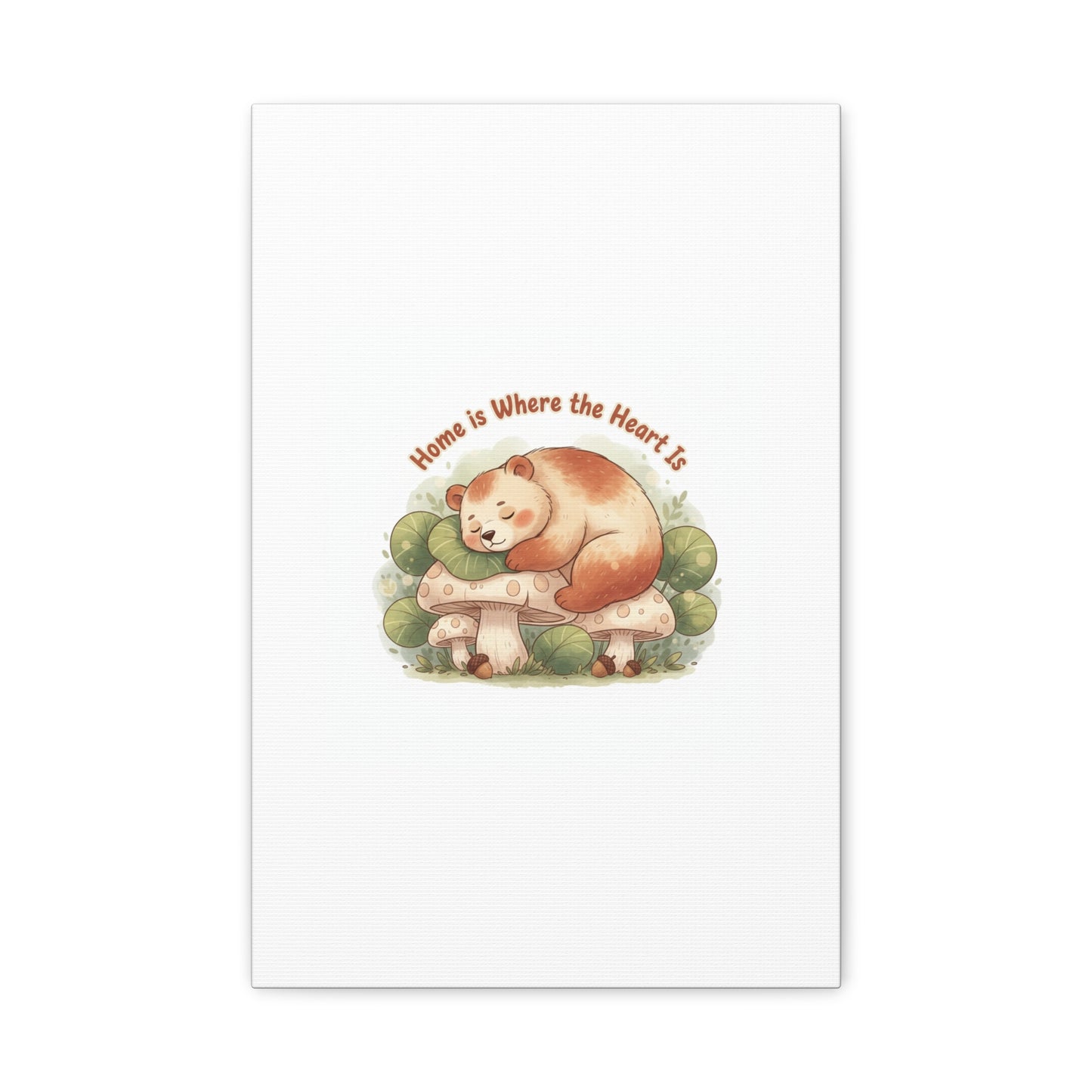 Cozy Sleeping Bear Canvas, winter forest art | cute animal illustration
