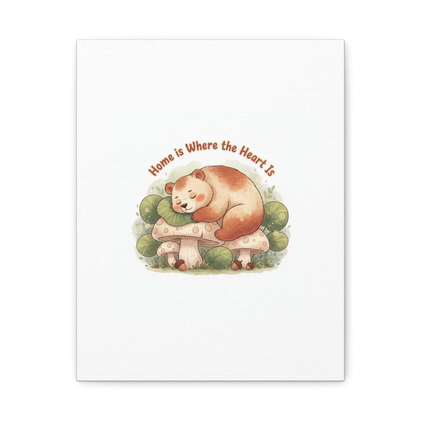 Cozy Sleeping Bear Canvas, winter forest art | cute animal illustration