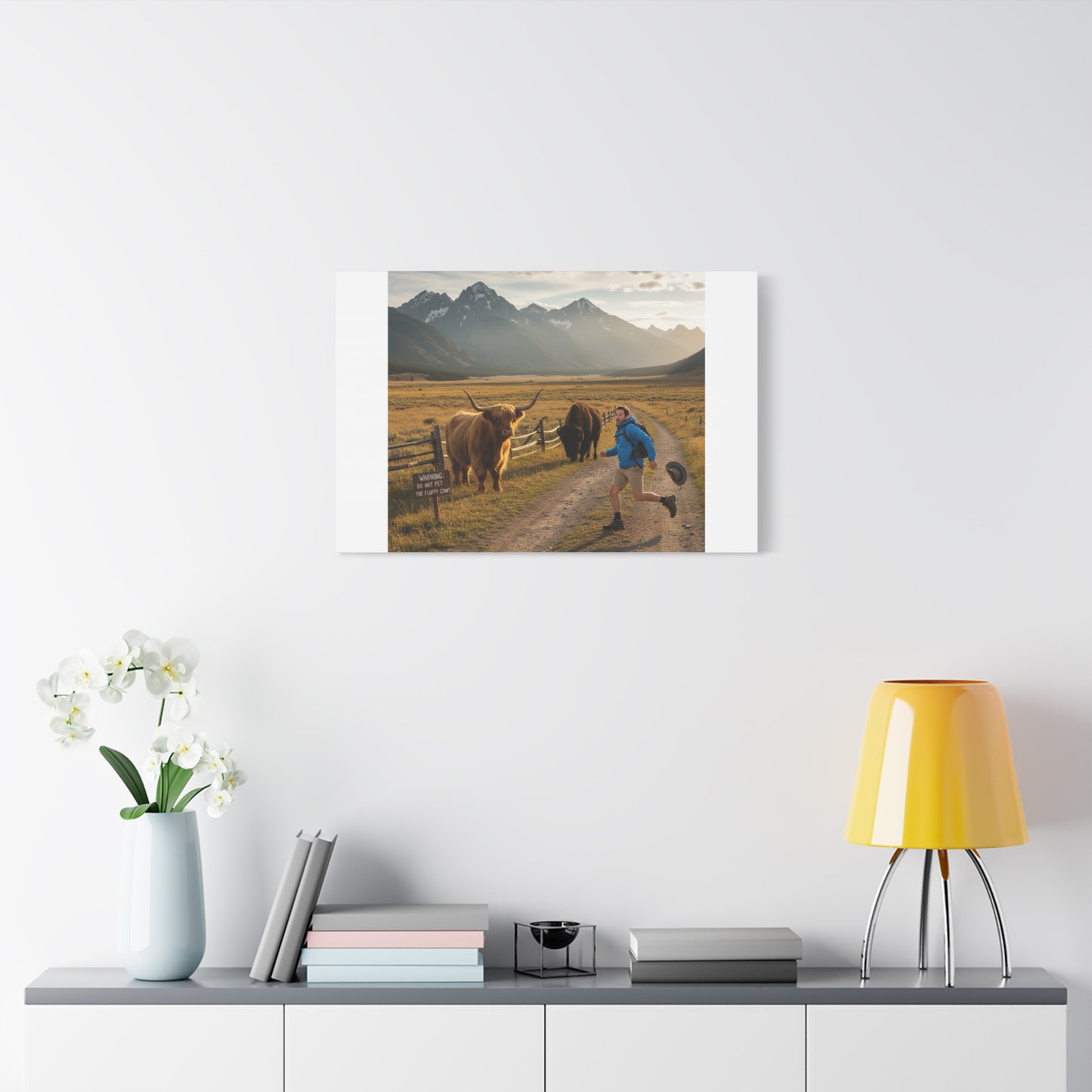 Chased by a Buffalo Canvas | wholesome sarcasm print, soft humor wall art