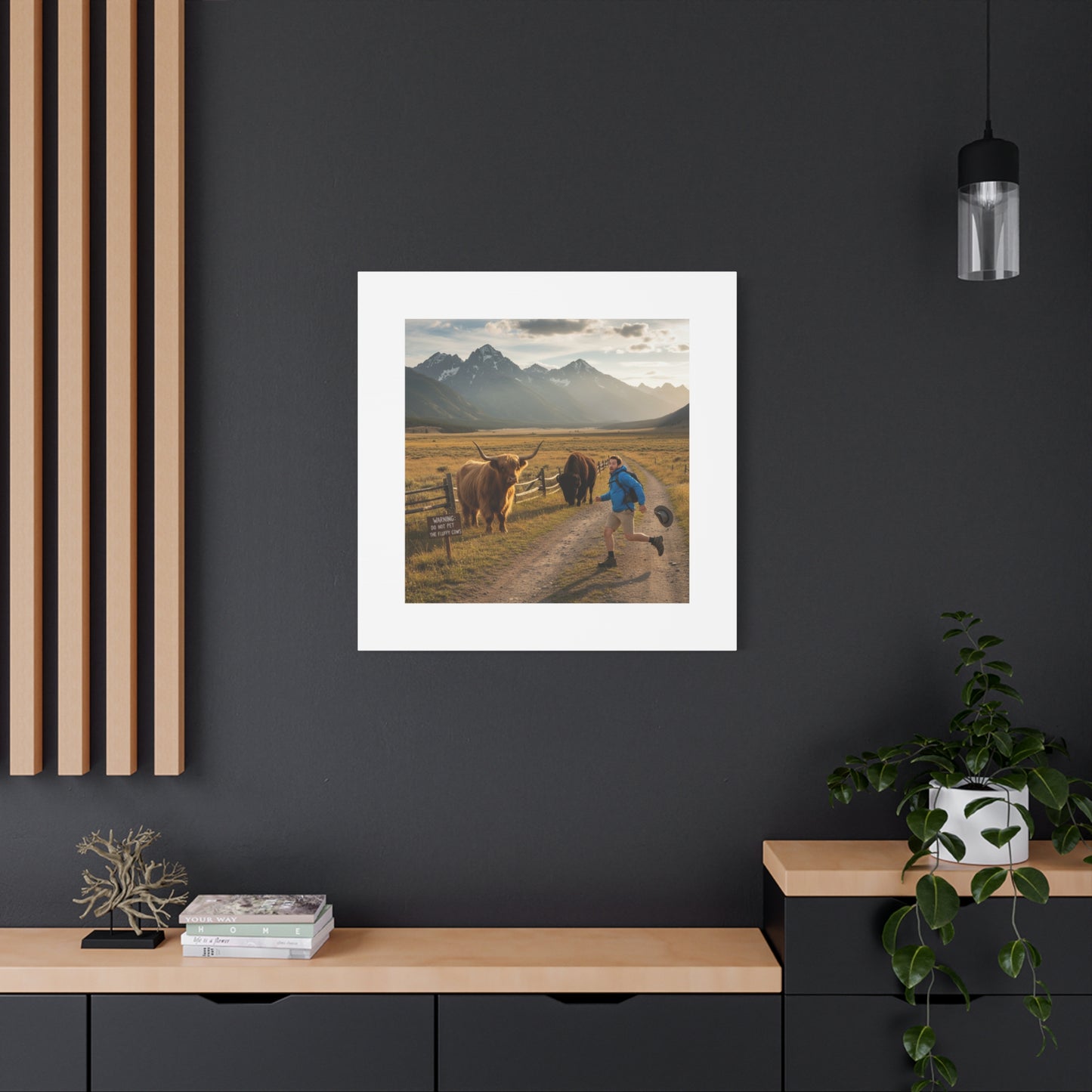 Chased by a Buffalo Canvas | wholesome sarcasm print, soft humor wall art