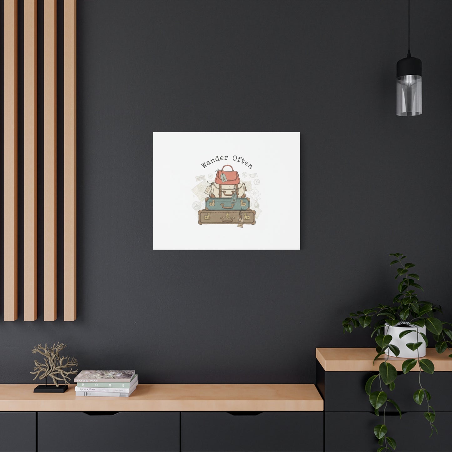 Wander Often Vintage Luggage Stack Canvas, travel stamps | passport stamp wanderlust