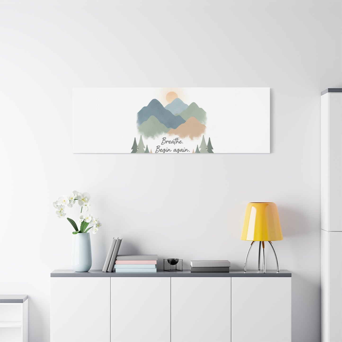 Mountain Print Canvas-breathe and began again-