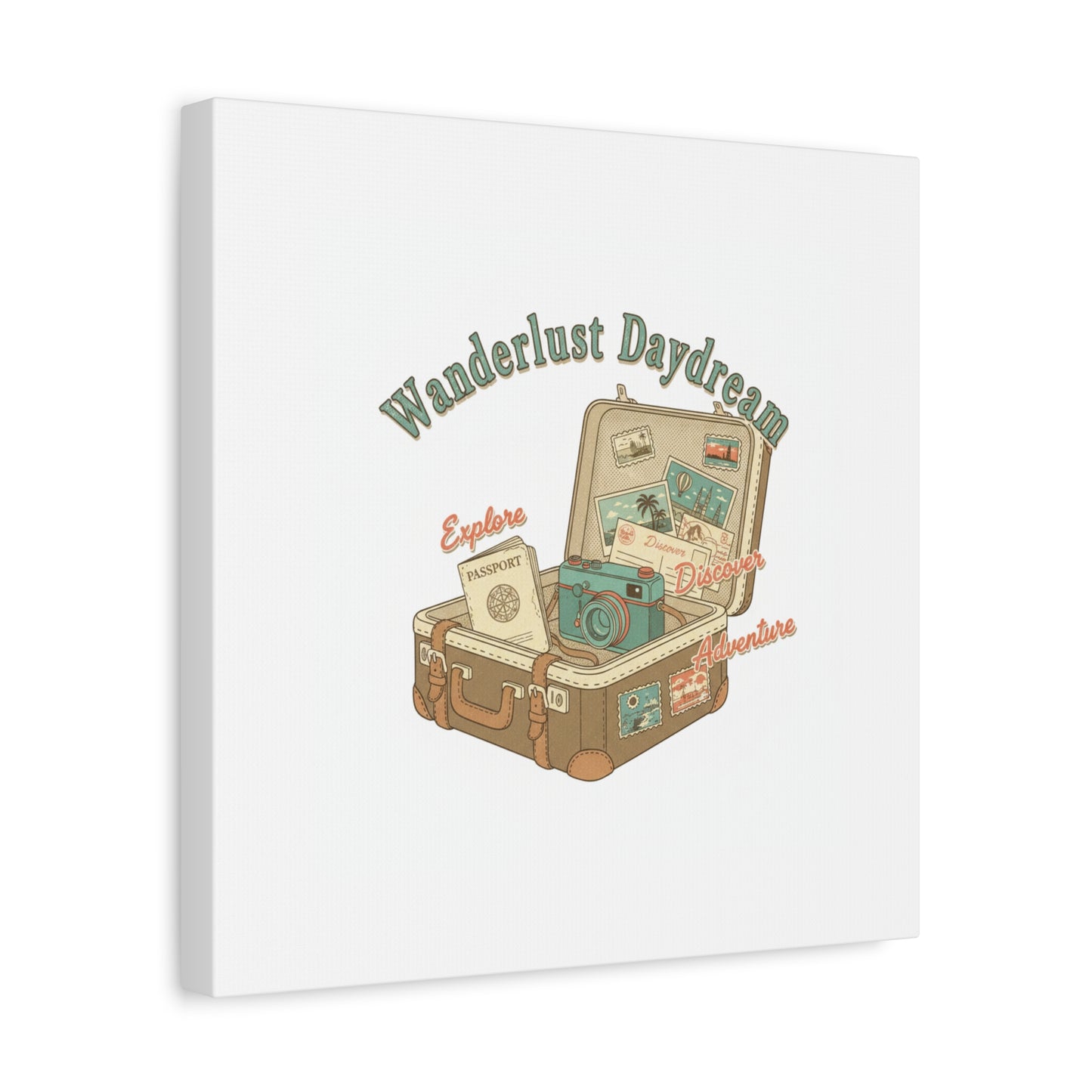 Wanderlust Daydream Travel Postcard Canvas | Retro Travel Stamp Decor