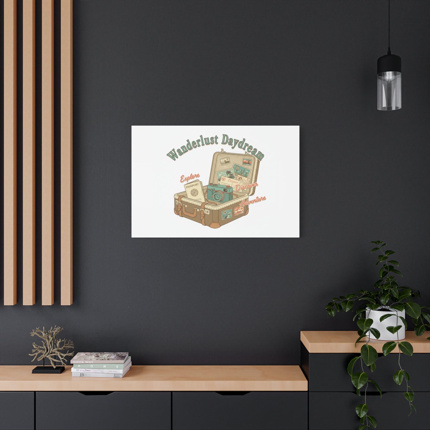 Wanderlust Daydream Travel Postcard Canvas | Retro Travel Stamp Decor