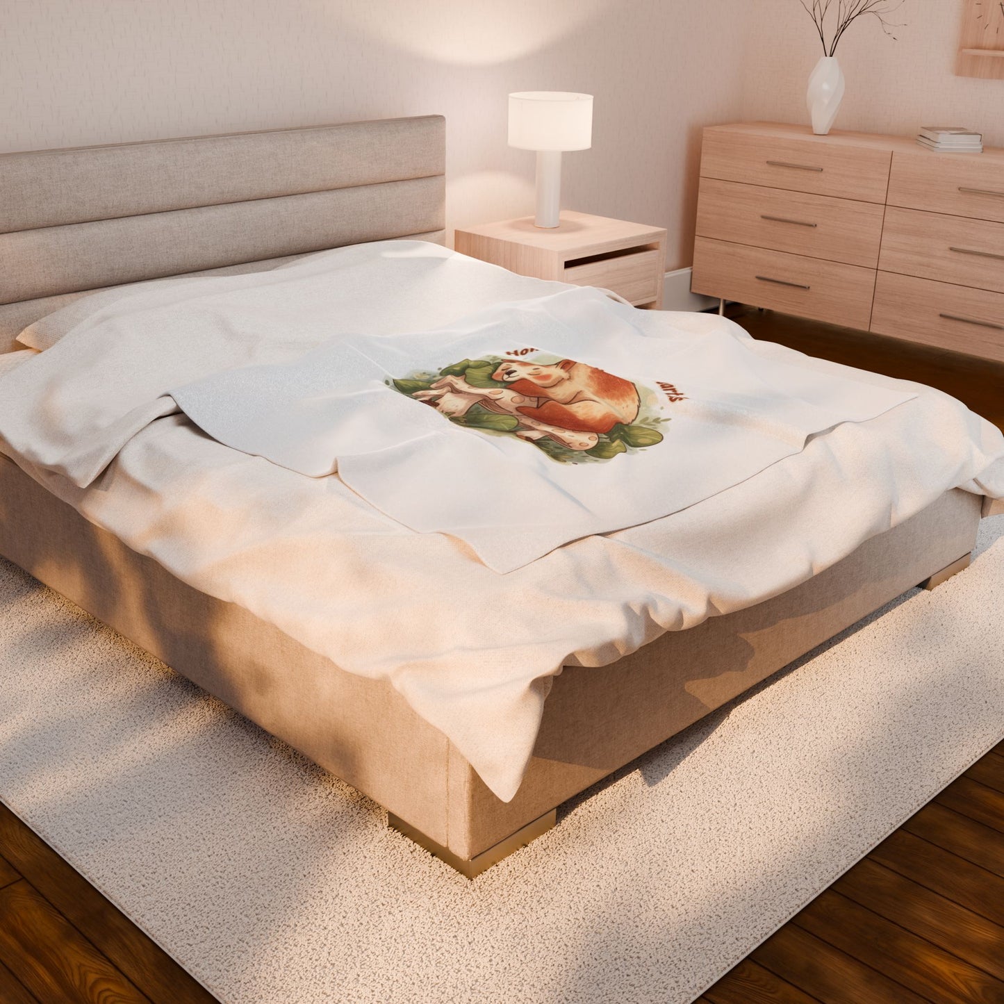 Cozy Sleeping Bear Illustration Velveteen Blanket | cute animal illustration, winter forest art